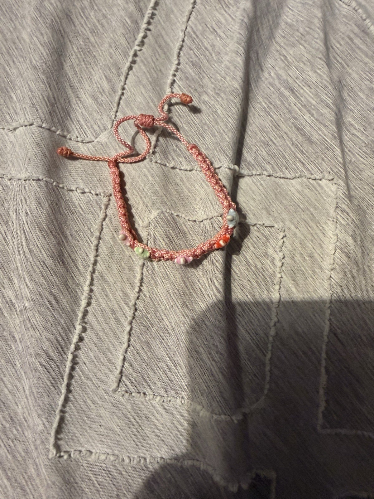 Pink Cord Beaded Adjustable Bracelet Multicolor Beads Charm Wrap Art Theme