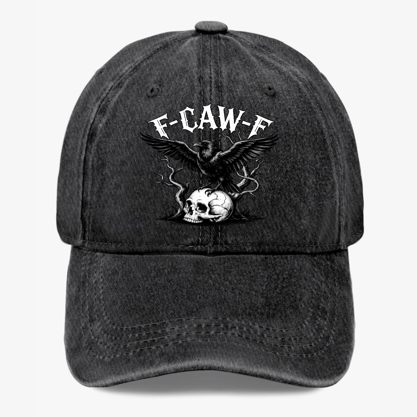 Gothic Raven Skull Hat Dark Humor F-CAW-F Crow Halloween Baseball Cap Adjustable