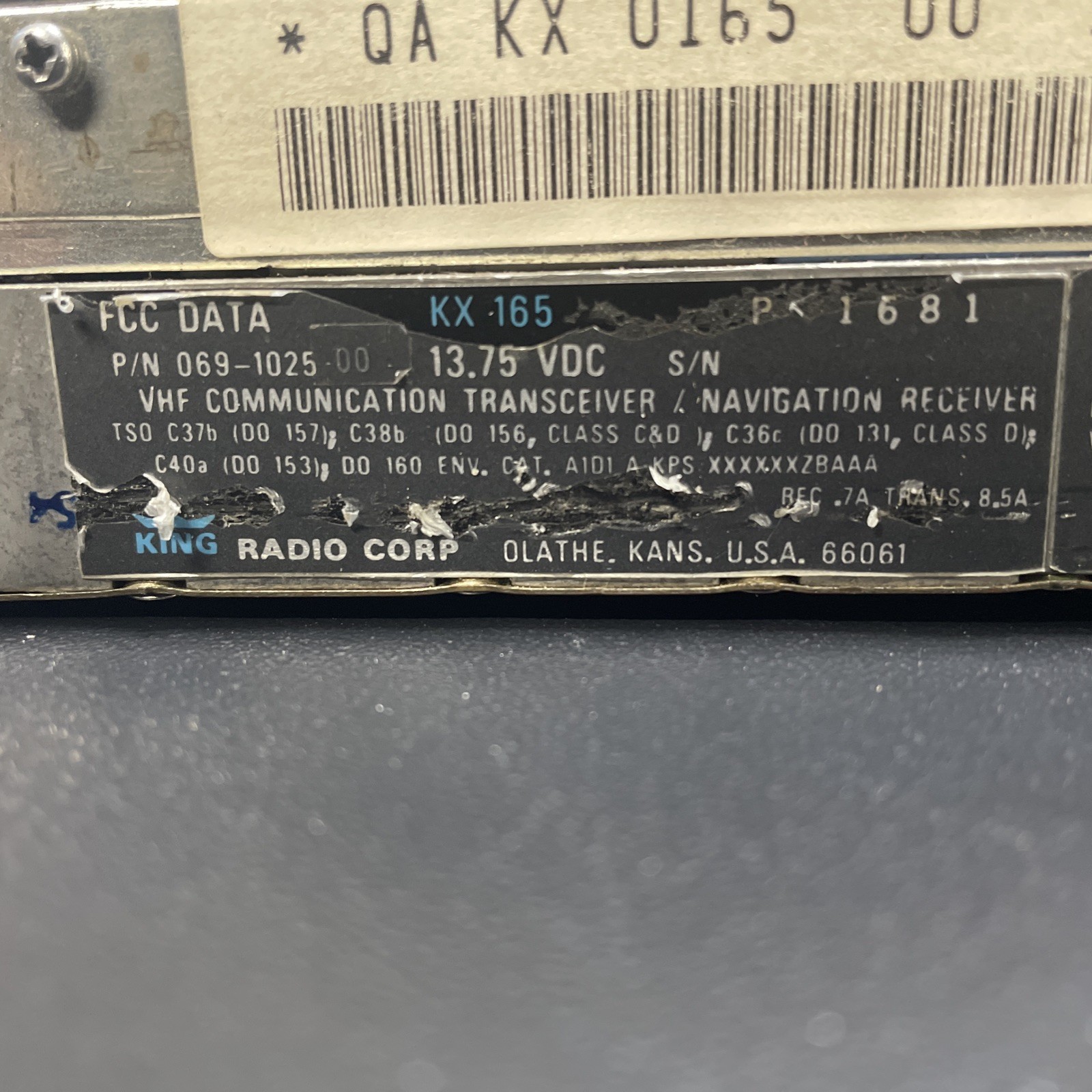 Bendix King KX 165 NAV/COM - Needs Repair - No Warranty!