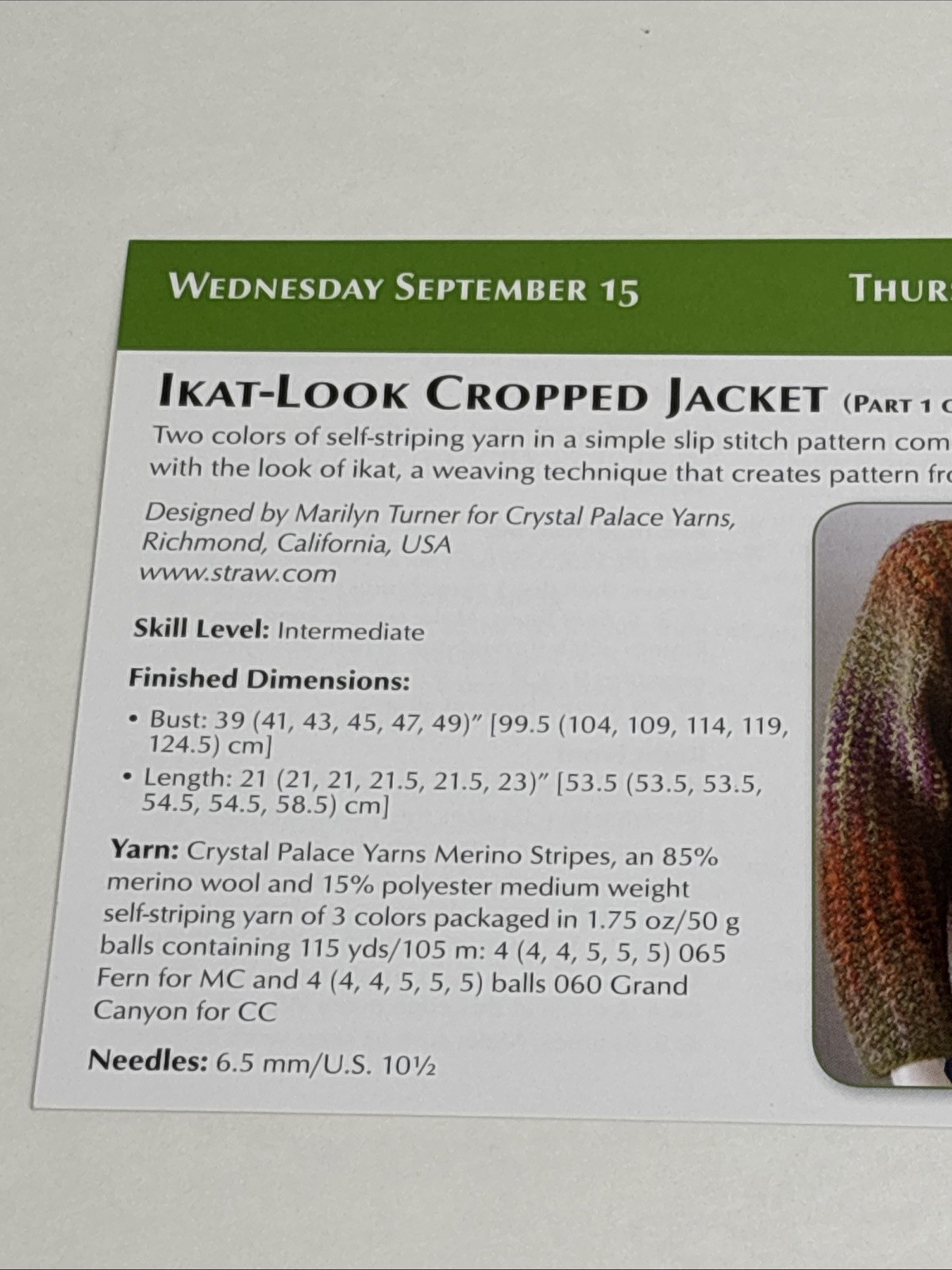 Ikat Look Cropped Jacket Knitting Pattern Cards Pages