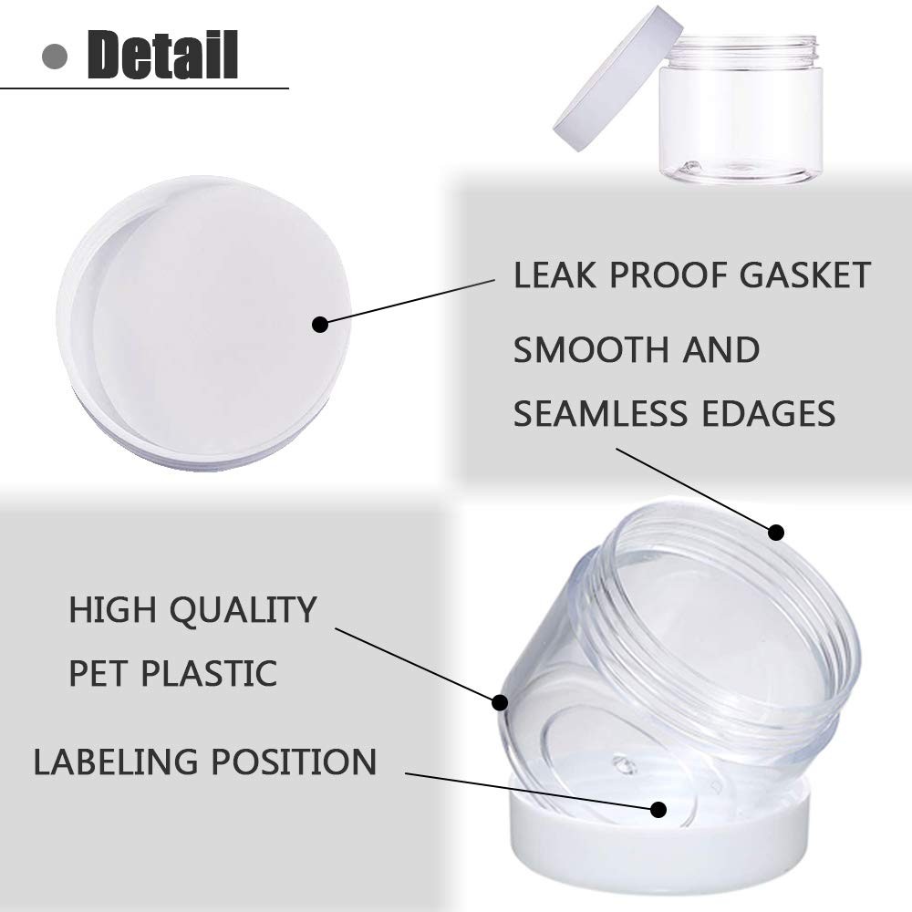 20 PCS 2oz Plastic Empty Jars with LidsWhite,WideMouth Refillable Storage Con
