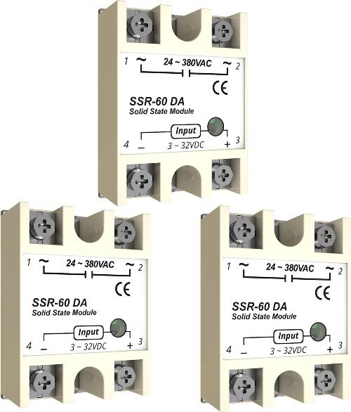 SSR-60DA Solid State Relay 60A DC to AC Input 3-32VDC Output 24-380VAC Single