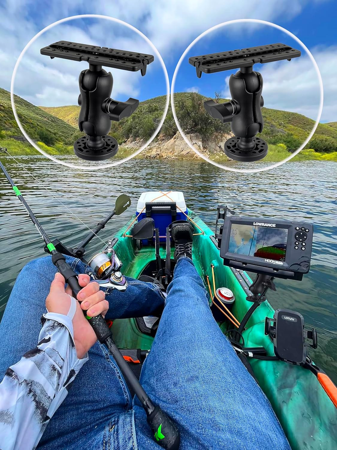 Fish Finder Mount Base, Universal 360° Rotation Ball-Mount Fish Finder Bracket,