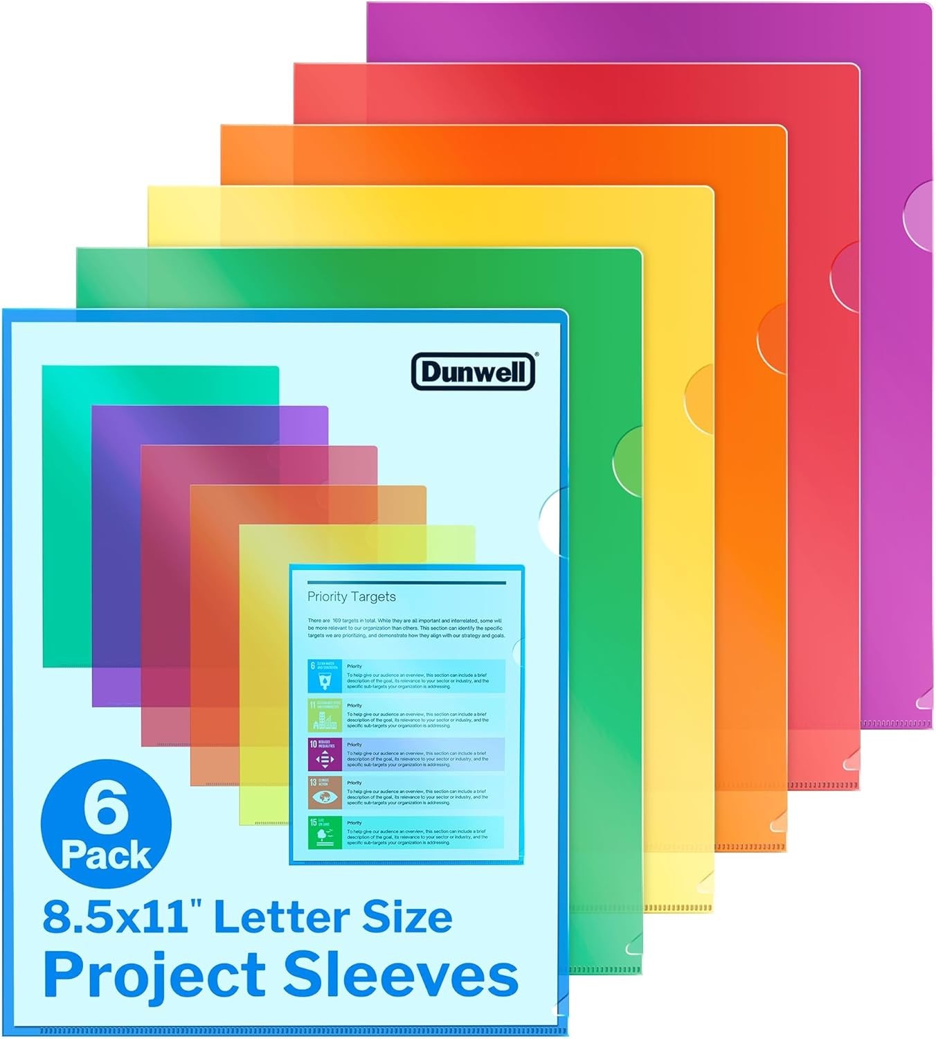 Clear Plastic Folders for Documents (6 Pack, Assorted Colors) - Letter Size