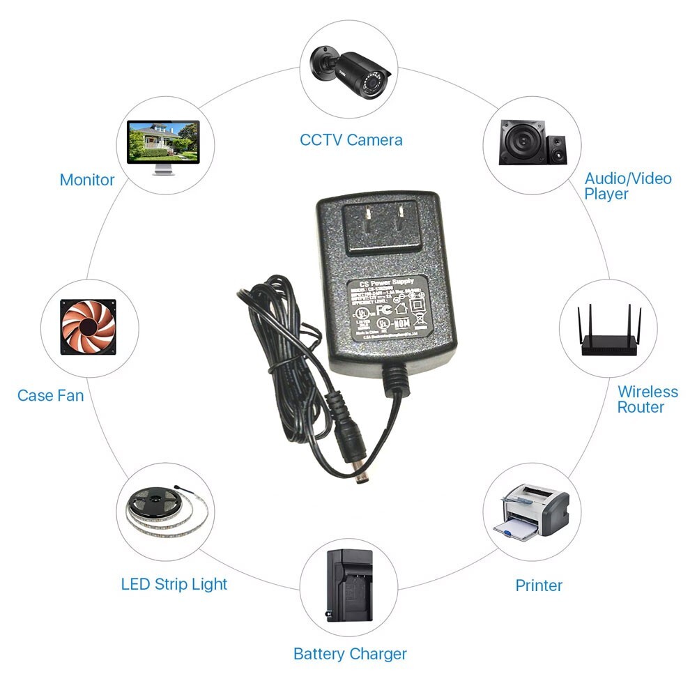 [UL List] Power Adapter for IR Security Camera 12V 2A CCTV Security DVR