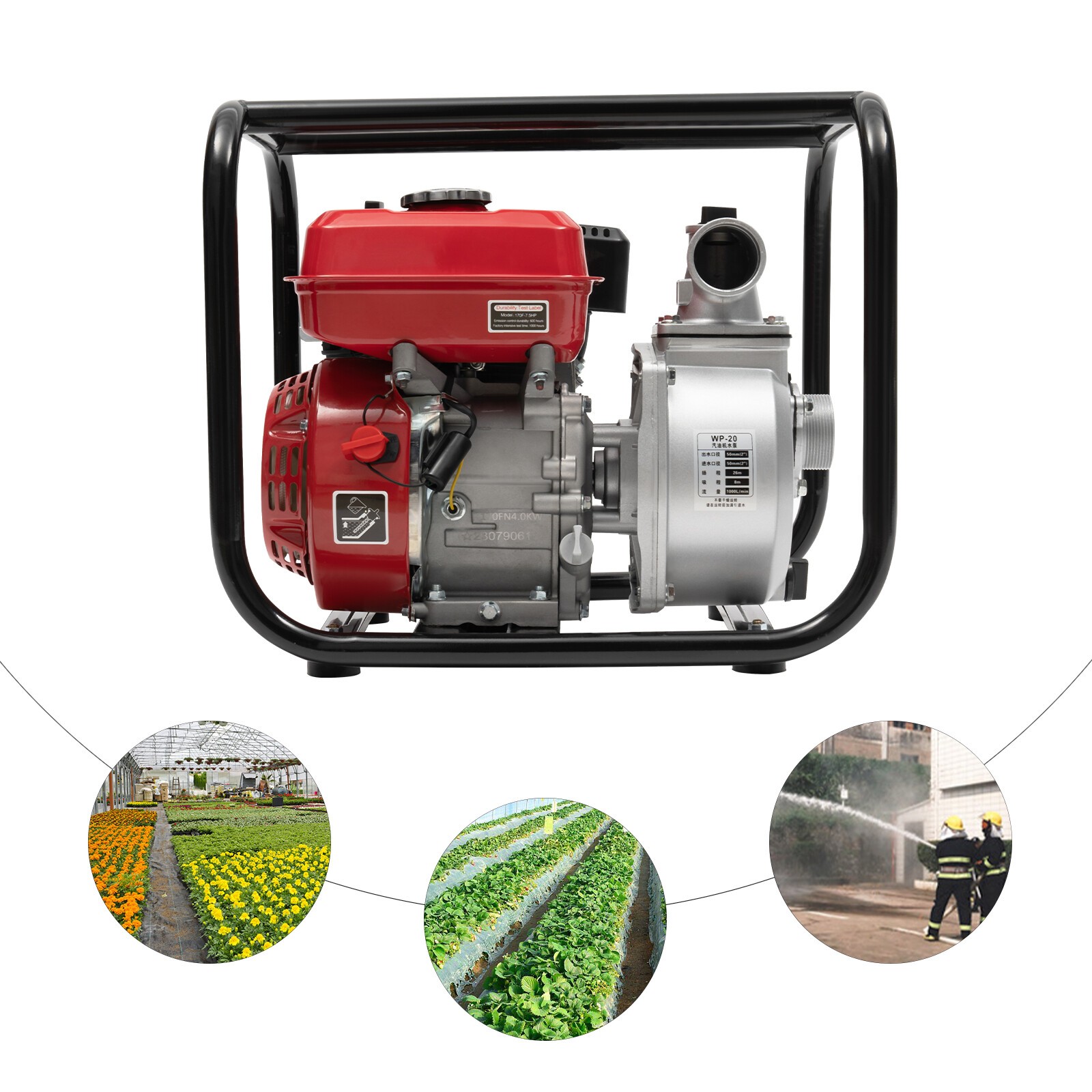 7.5 HP 2" Portable Gas-Powered Semi-Trash Water Pump Gasoline Water Pump 212CC