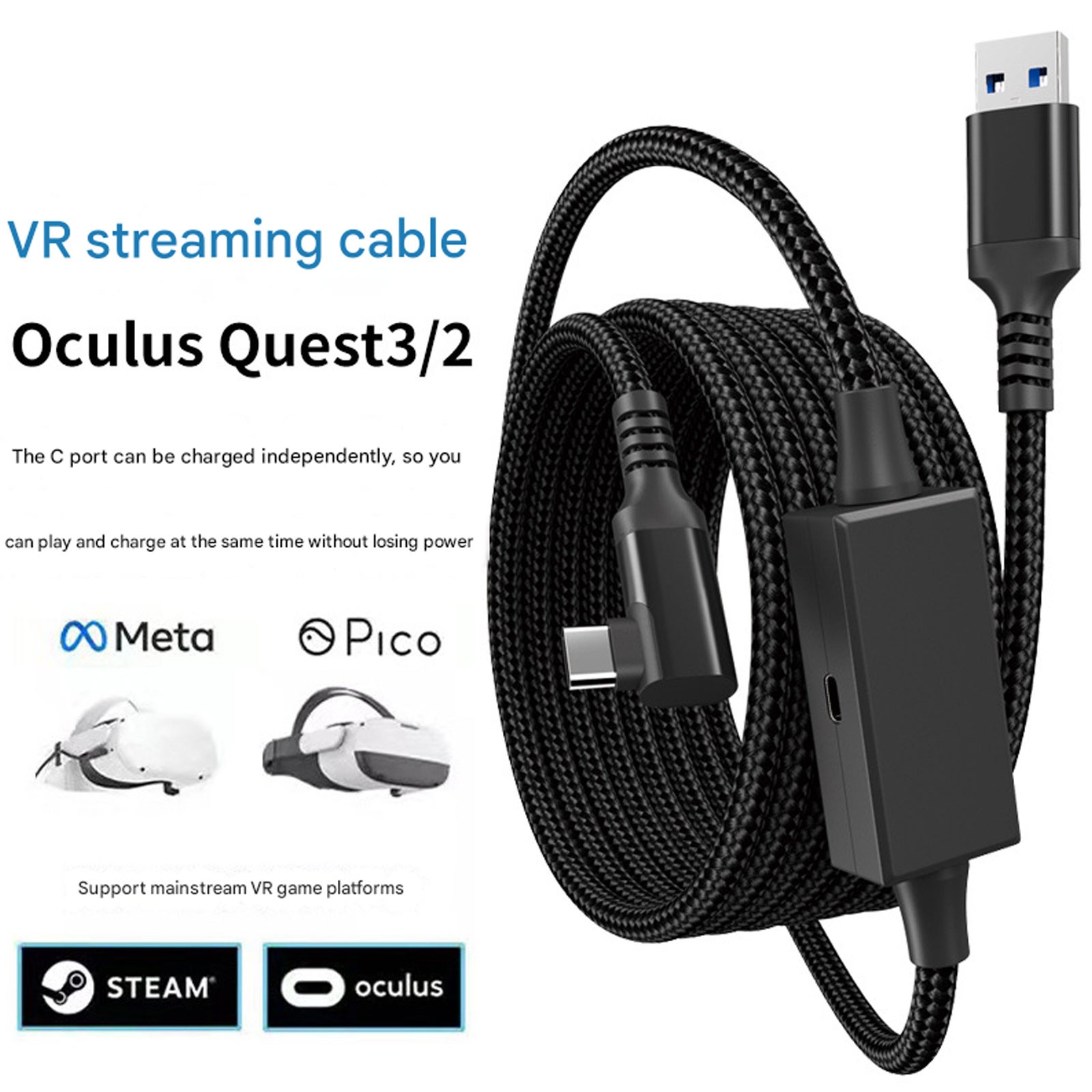 Oculus Link Cable with Charging [16ft] for Meta Quest 3 Quest 2/Pro, Pico 4