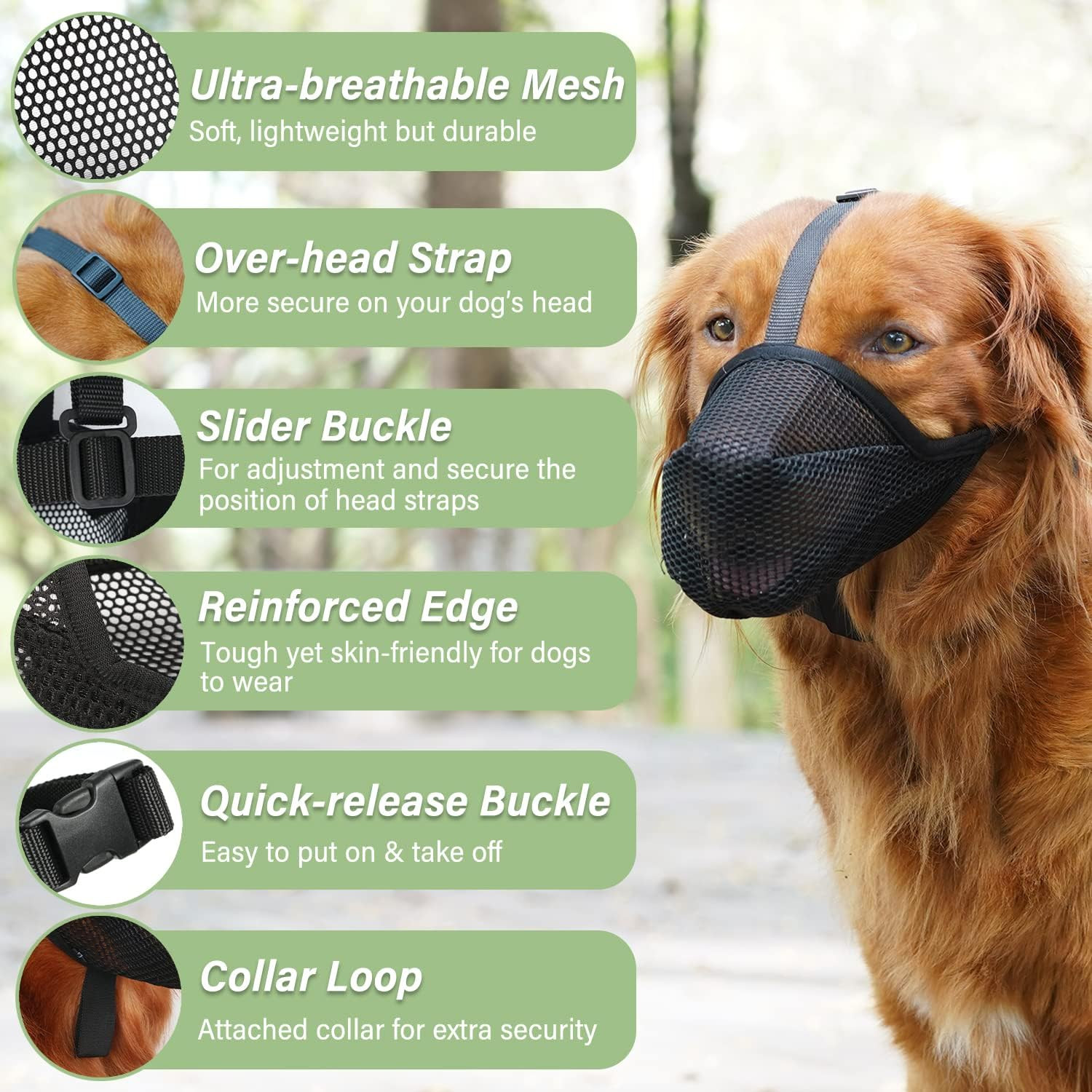 Dog Muzzle, Patented Soft Mesh Muzzle for Small Medium Large Dogs for Scavenging