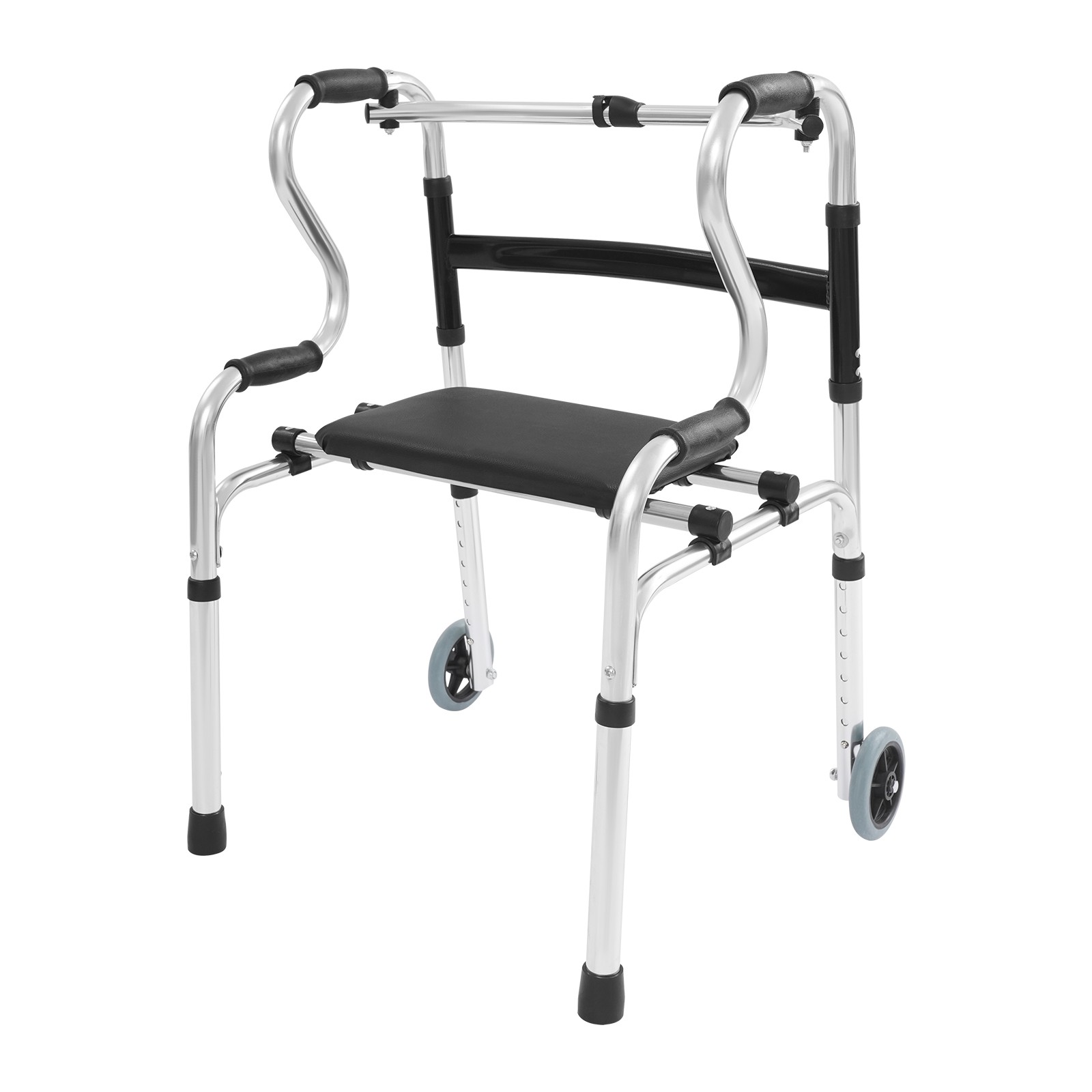 Adjustable Walker w/ Wheel Foldable Walker for Seniors Stand Up Walker 100kg max