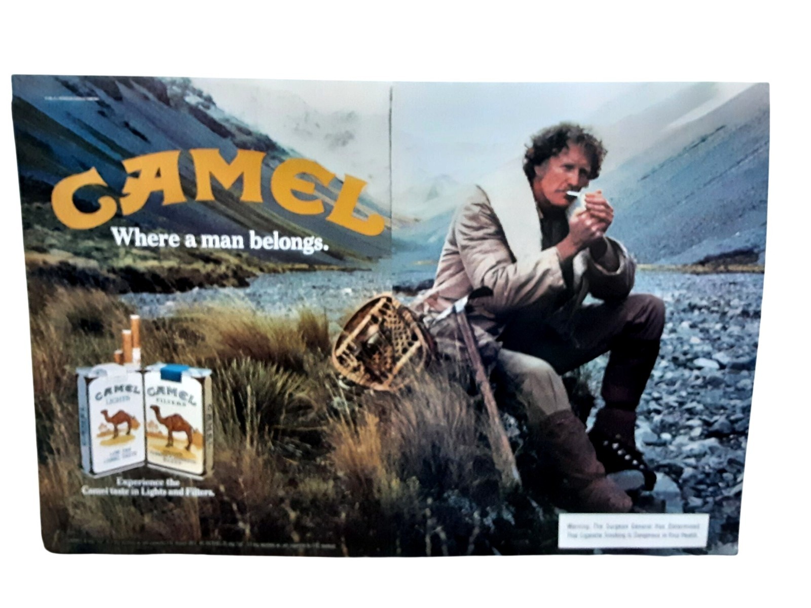 1983 Camel Cigarette Ad 2 Page Man Fishing Mountain Vintage Print