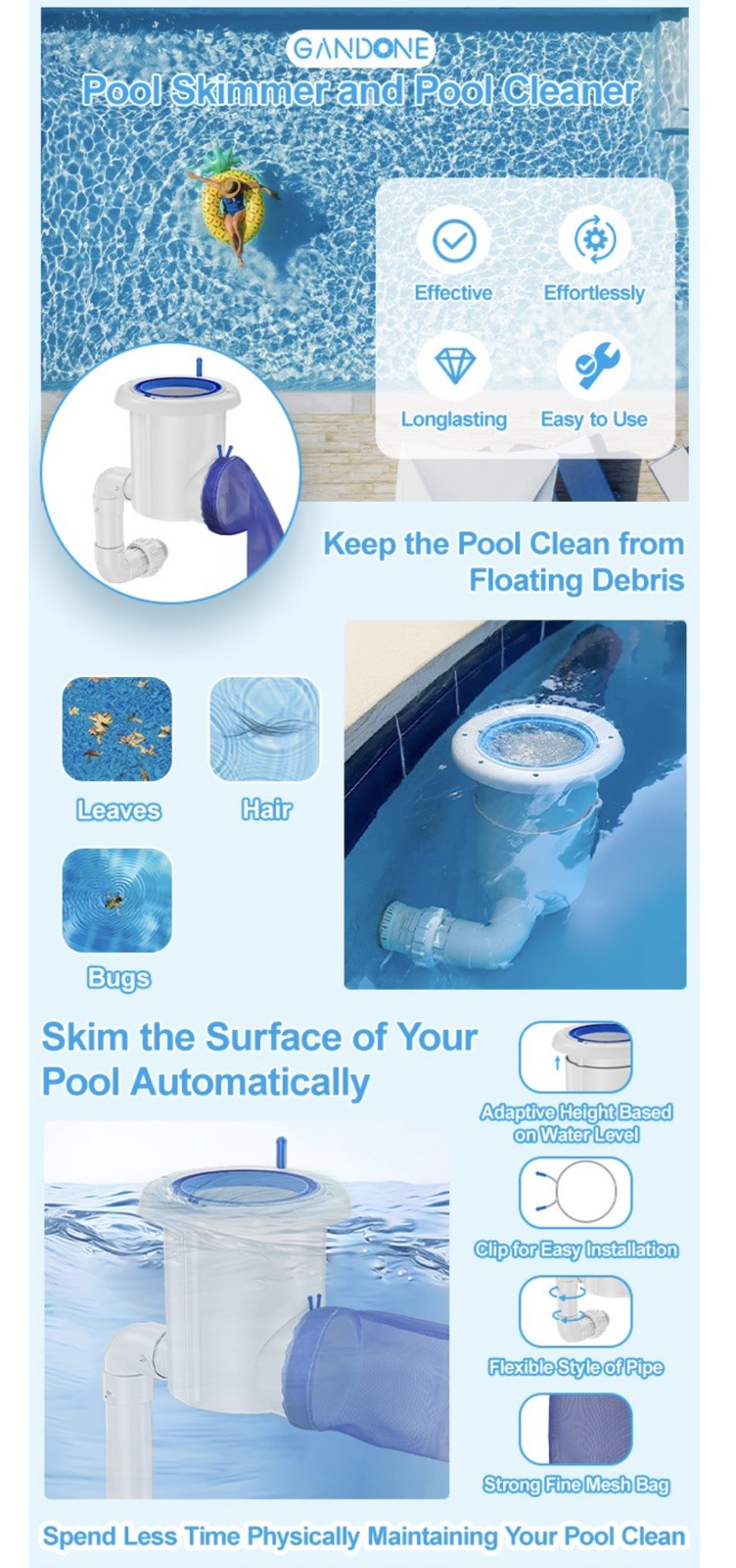 Automatic Pool Skimmer and Cleaner for Inground Pools, 2473