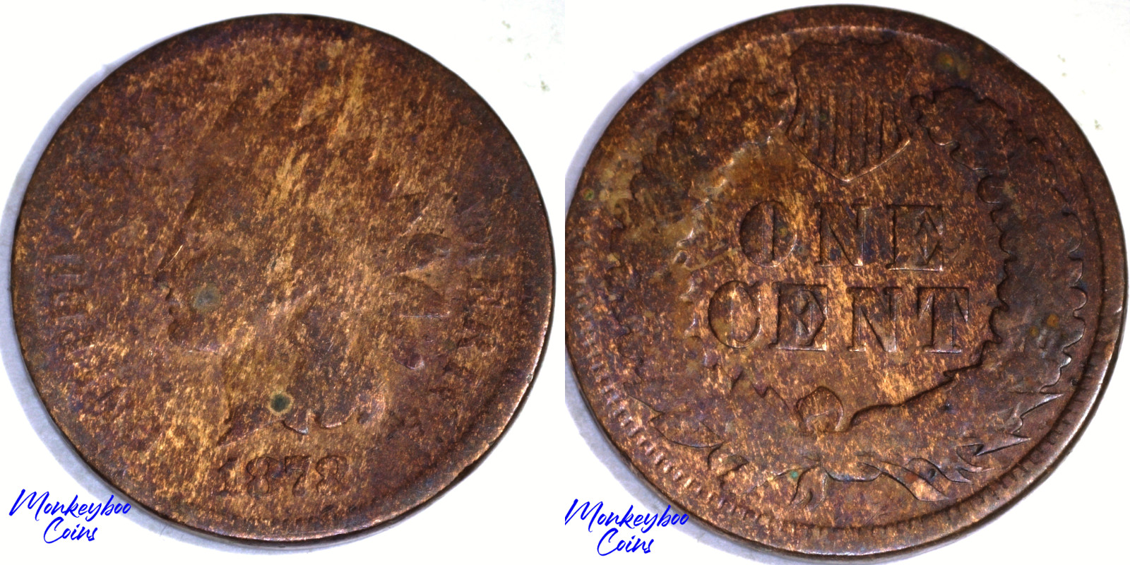 1878 Indian Head Cent - Improper Alloy Mix Wood Grain Woody - Rare Error Coin