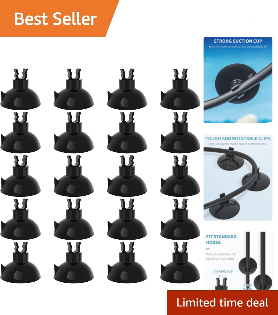 Suction Cup Clips for 3/16" ID Tubing - Essential Aquarium Accessories, 20 Pack