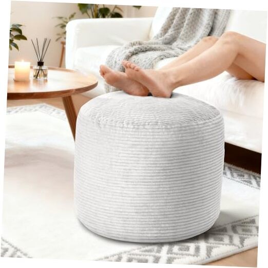 Pouf Ottoman Foot Rest, Comfortable & Soft, Round 20"D x 20"W x 15"H Grey