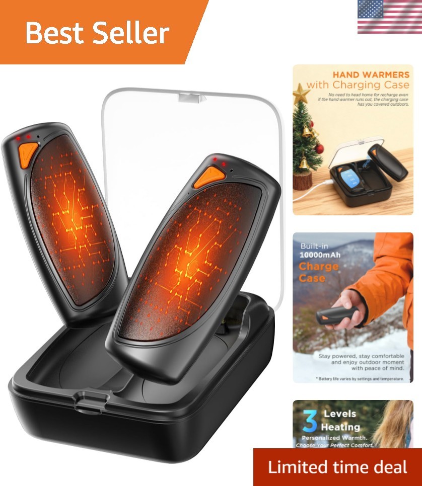 Hand Warmers Rechargeable with Charge Case, 2 Packs 14,000mAh Electric Hand W...