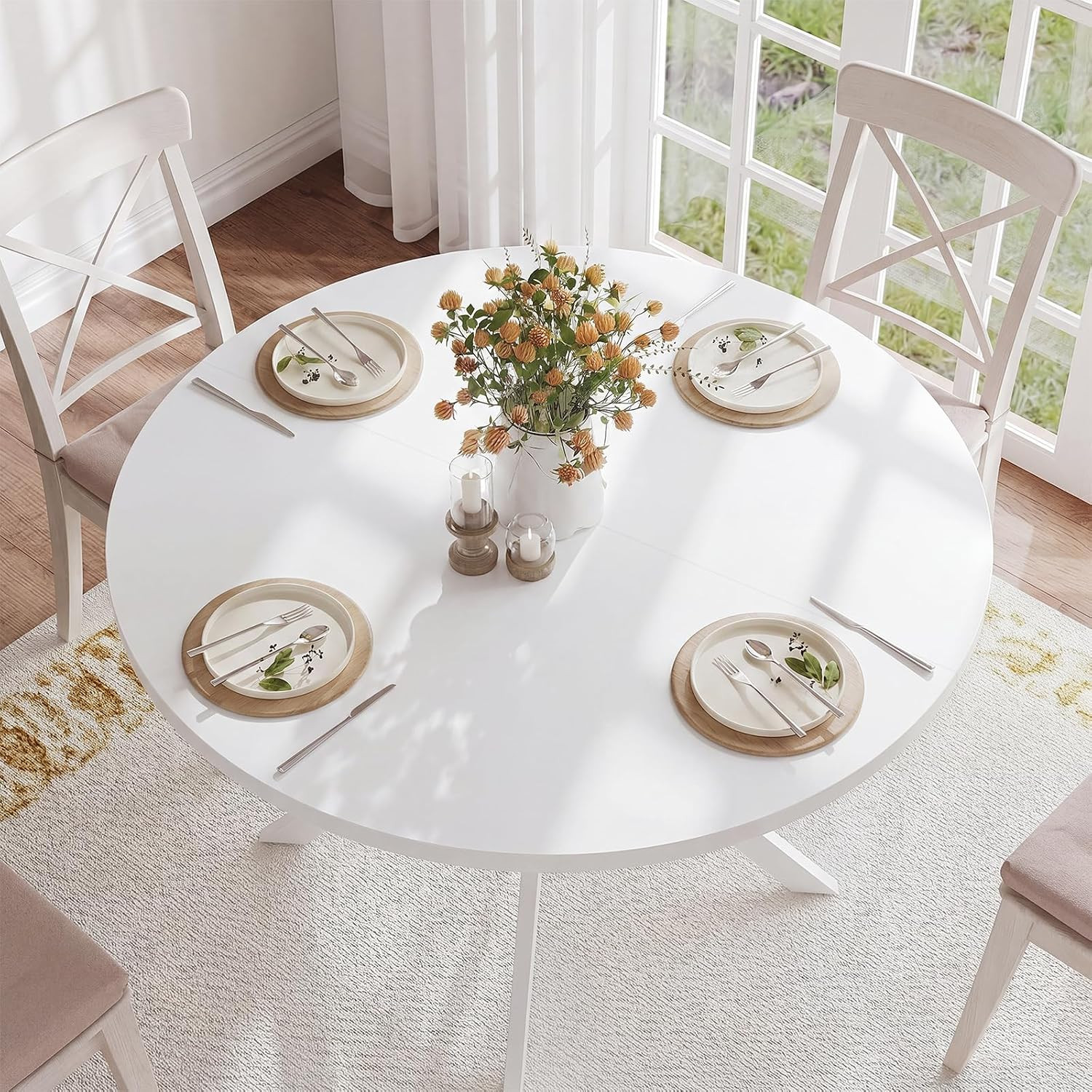 47.2 Inch round Dining Table for 4 | Farmhouse Wood Kitchen Table, Circle Dinner