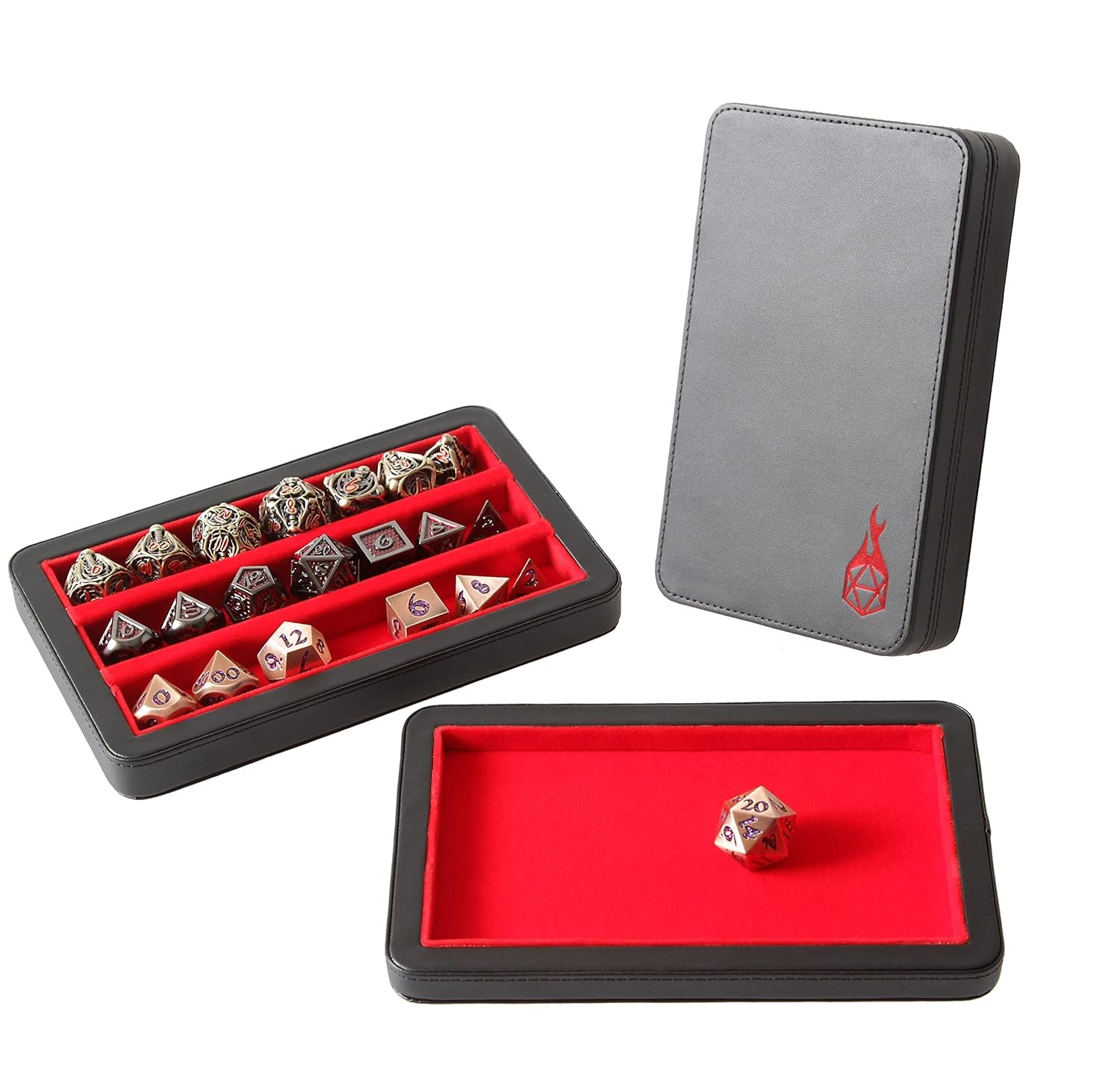 Premium 3 Row Dice Storage Box Tray Case Rolling Dice Set Holder