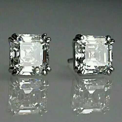 Asscher Cut Lab Created Diamond Women's Stud Earrings 14K White Gold Plated 2Ct