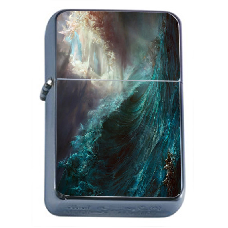 Ocean Waves Em2 Flip Top Oil Lighter Wind Resistant