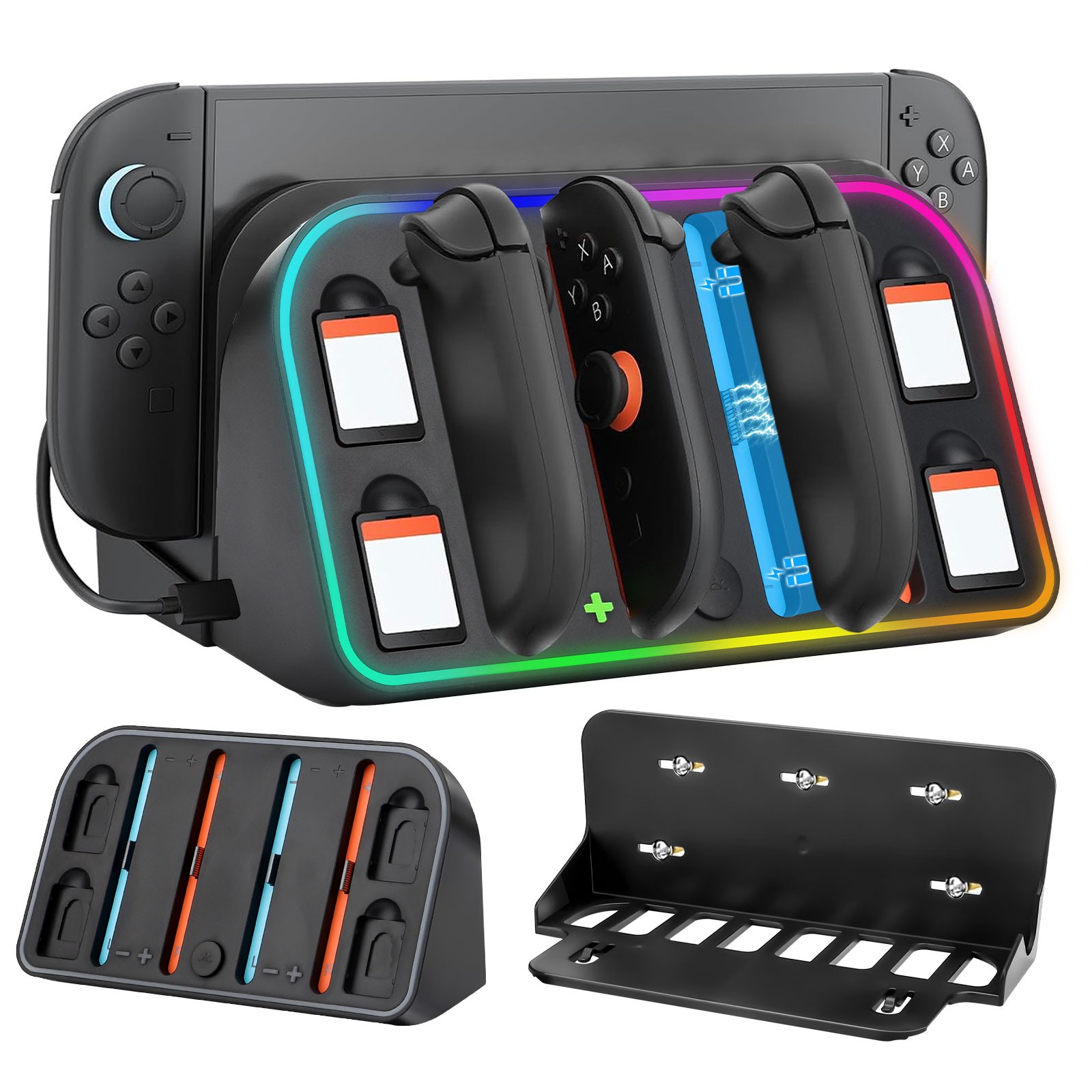 RGB Wall Mount Charger for Nintendo Switch 2 2025 Joy-Con Magnetic Charging Dock