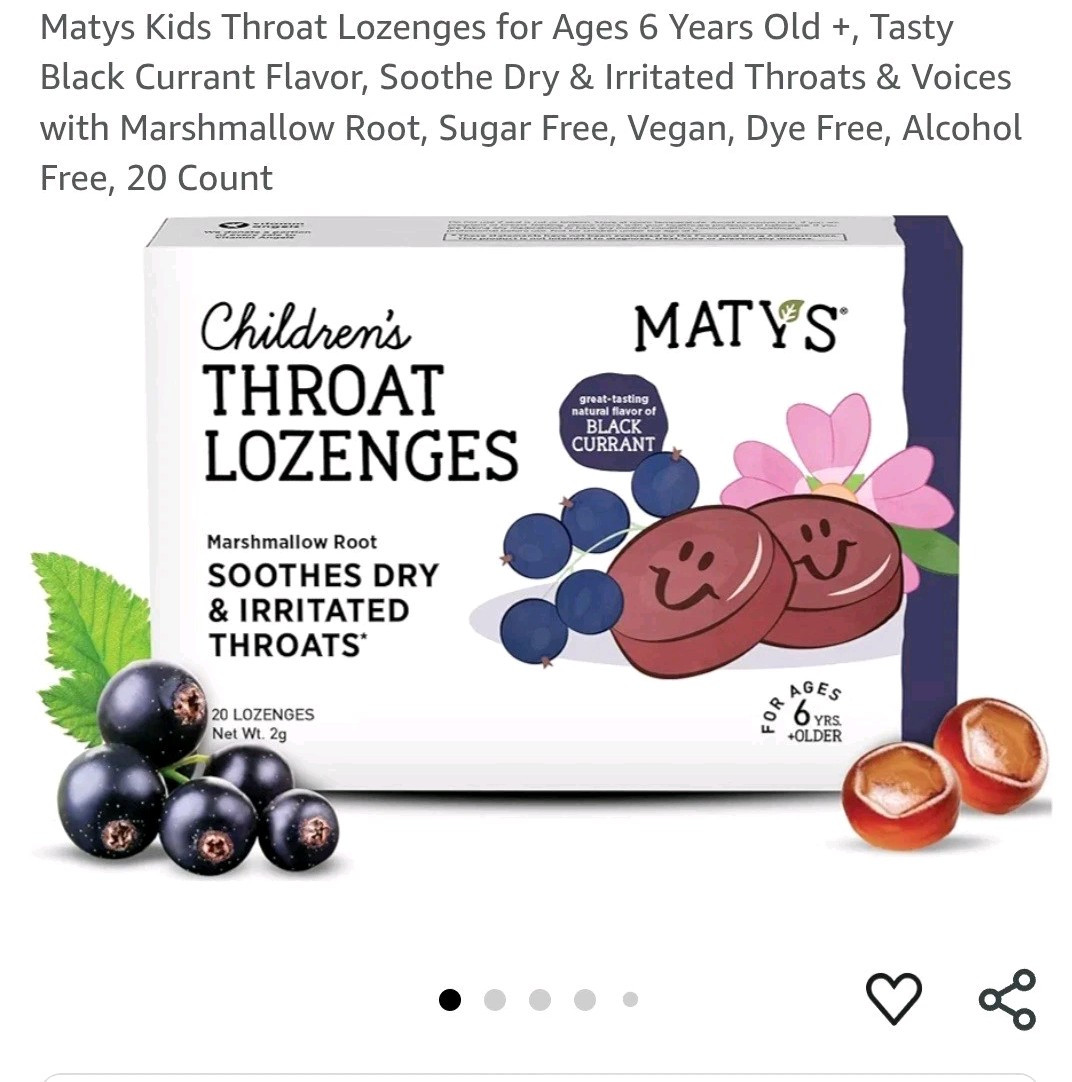 Matys Kids Throat Lozenges Soothe Dry  Irritated Throats Vegan, Sugarfree,  20ct