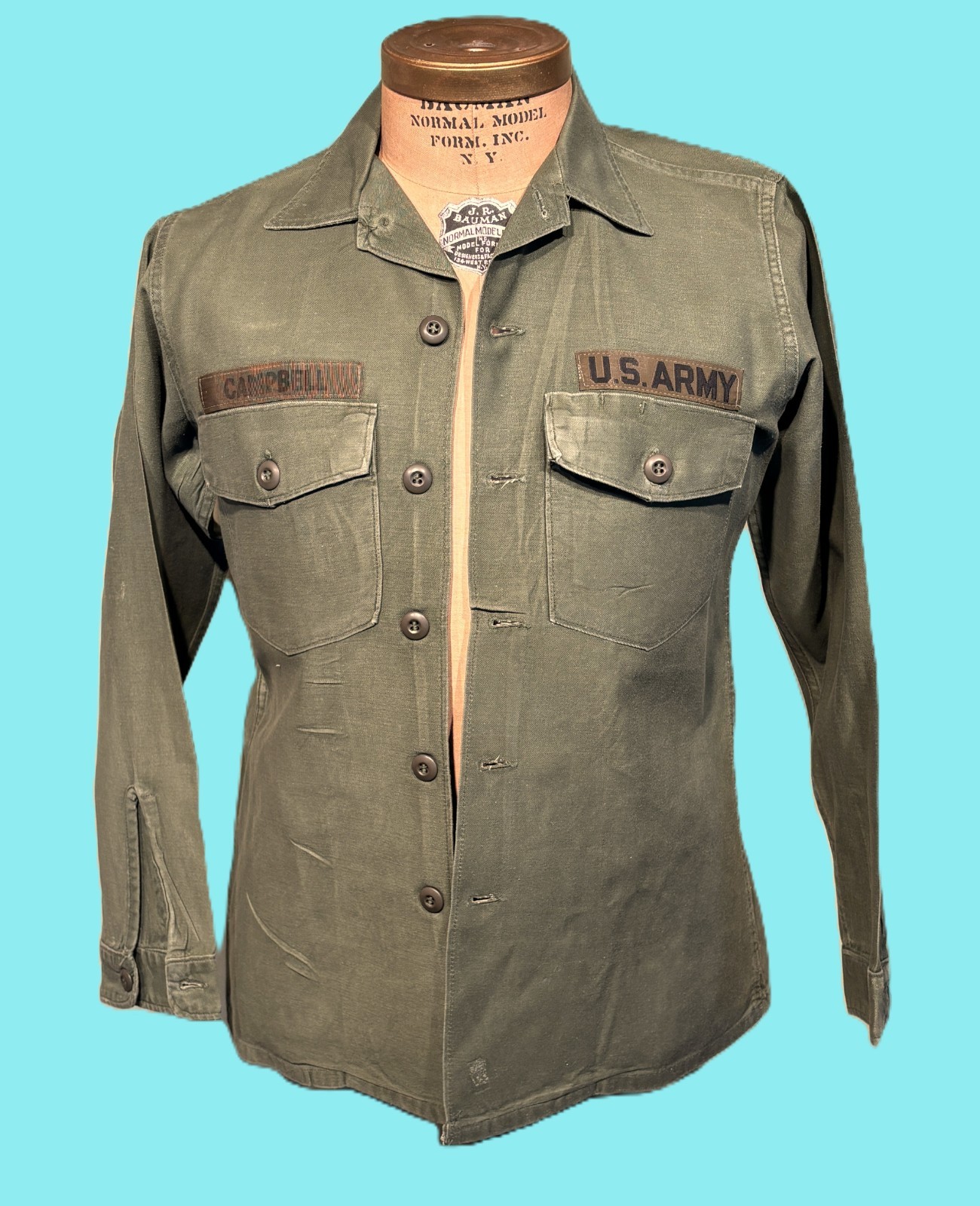 Vintage 80s90s US Army Gulf War Era Olive Green Cotton LS Shirt 15-1/2 Chest 42