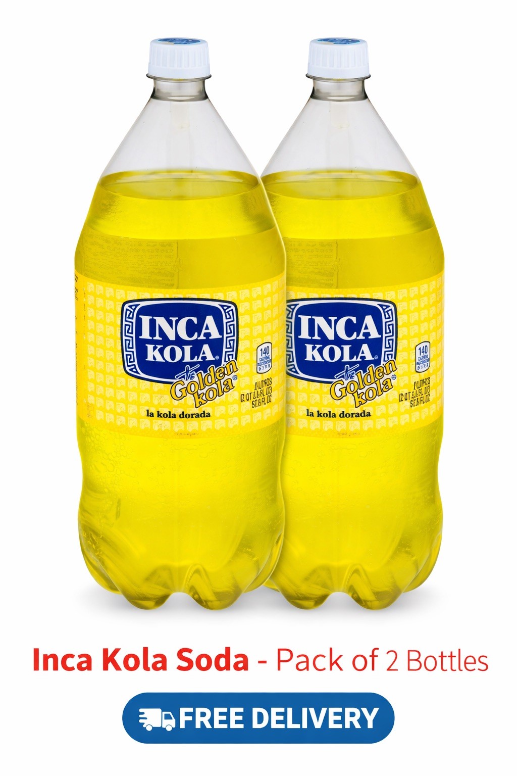Inca Kola Golden Kola 2 Liter Bottles – Pack of 2 – Peruvian Soda-Free Shipping