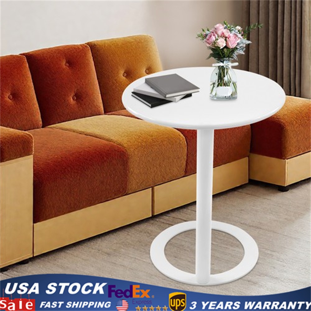 Round Side Table White Side Table for Small Spaces with O-shaped Base 60x74CM US