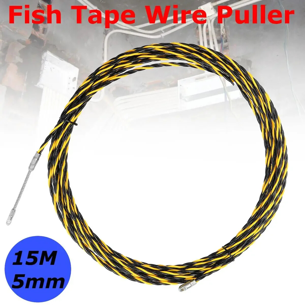 50Ft 5mm Cable Wire Guide Puller Conduit Snake Fish Tape Cable Rodder 1400 lbs