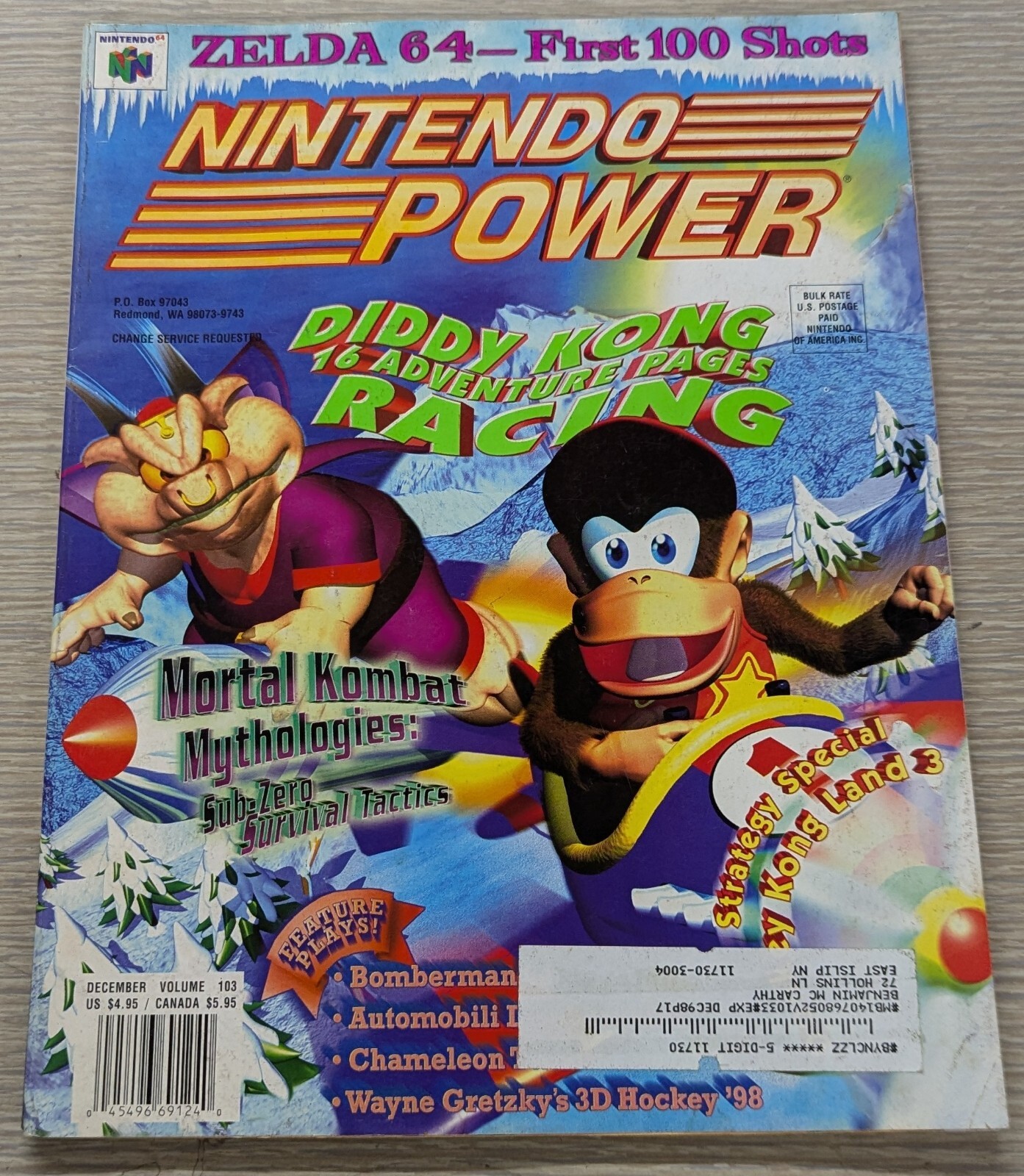 1997 Nintendo Power Volume 103 December Diddy Kong Racing With Poster, Poll Card