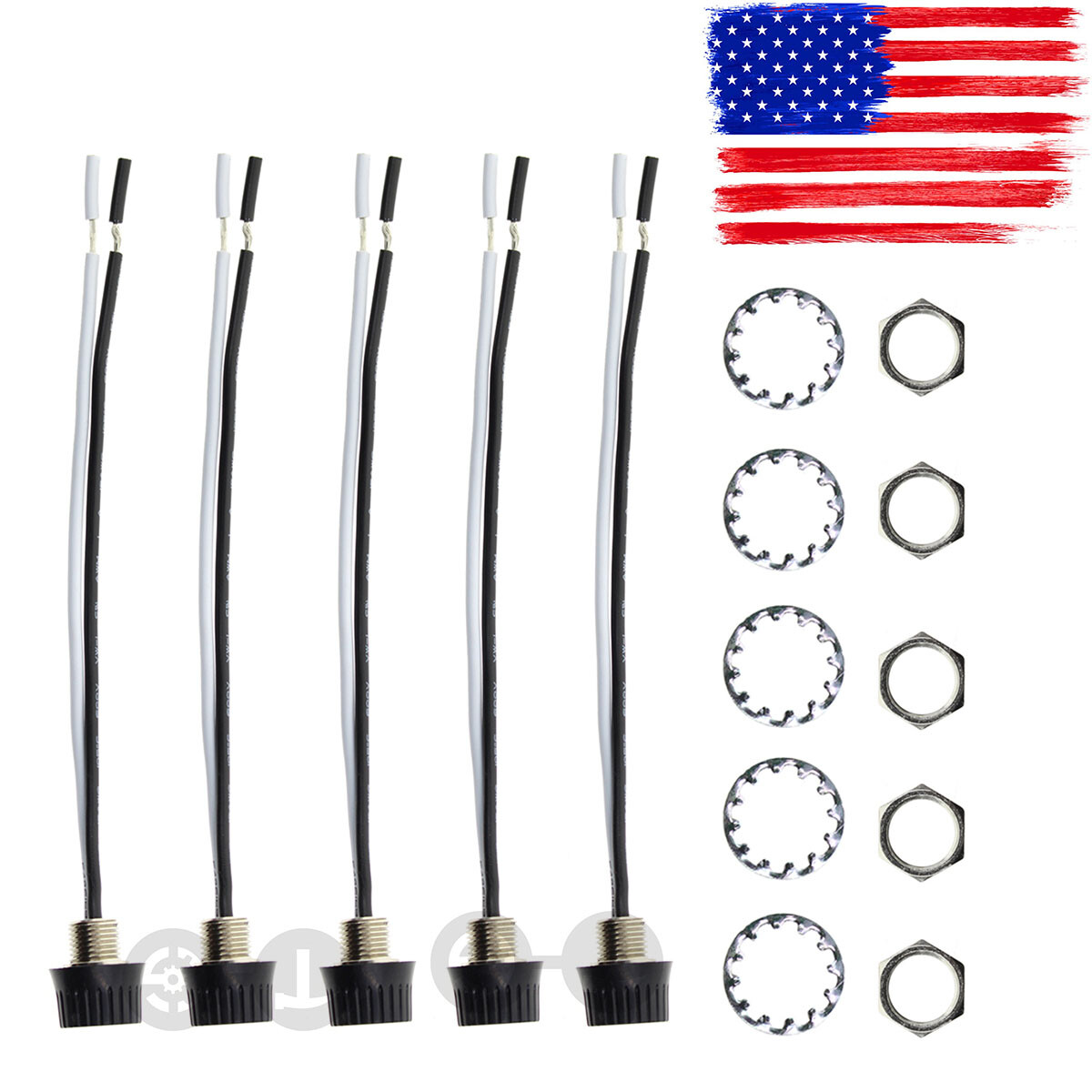 5PCS Black Rotary Stye On/Off Canopy Switches 125/250,4" Wire Zing Ear ZE-105M