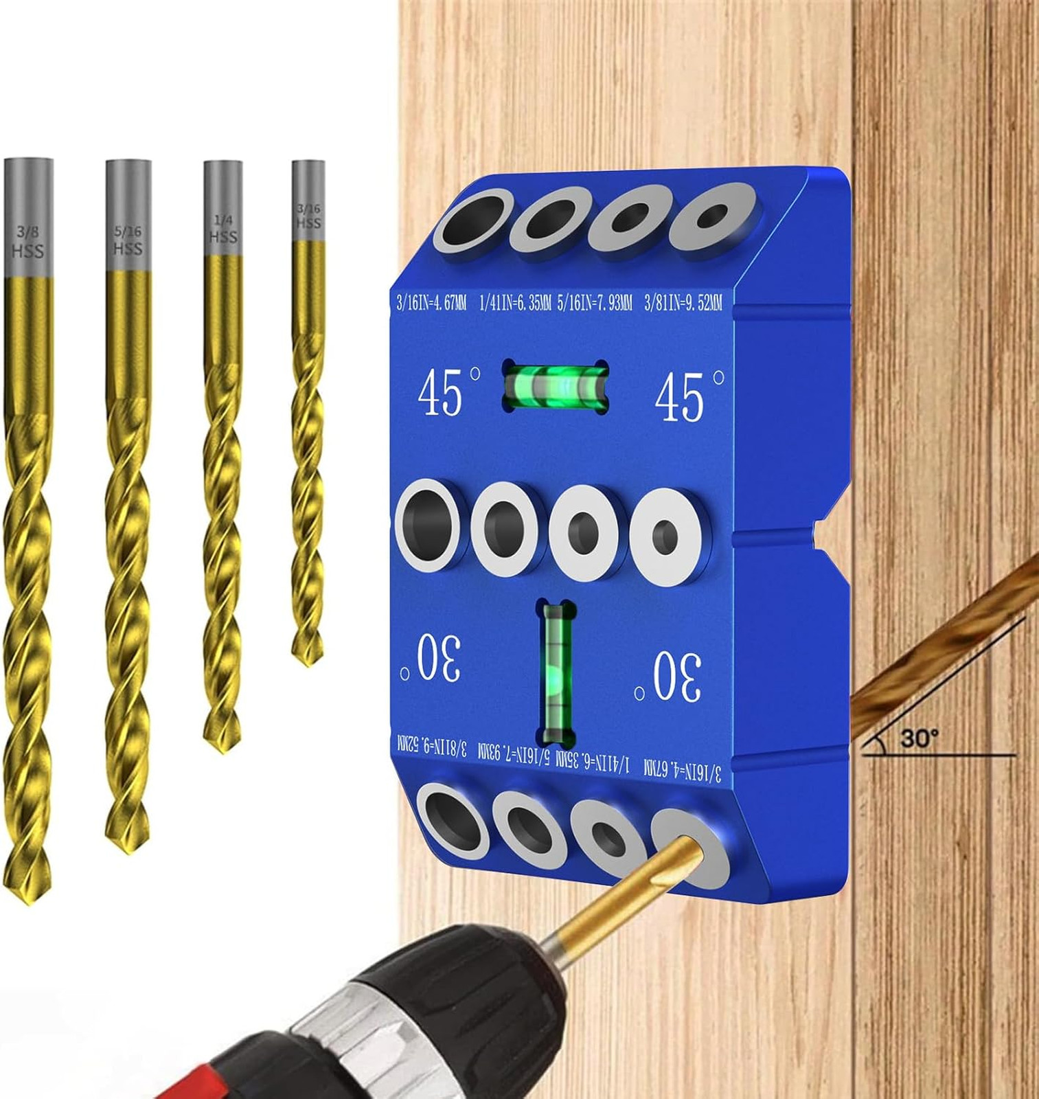 Aluminum Angle Drill Guide Jig 30 45 90 Degrees for Woodworking PVC Steel