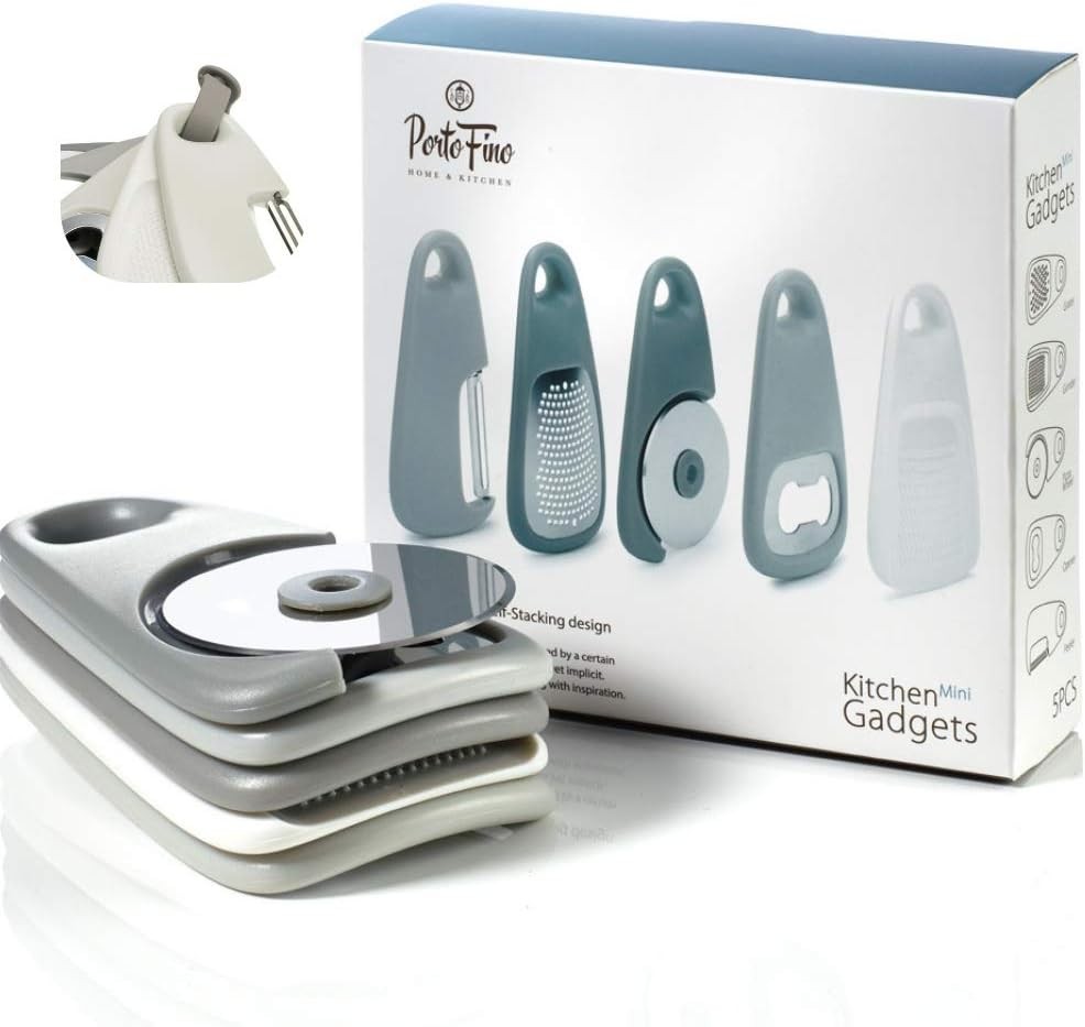 PortoFino Kitchen Gadts Set 5 Pieces, Includes Pizza Cutter, Cheese