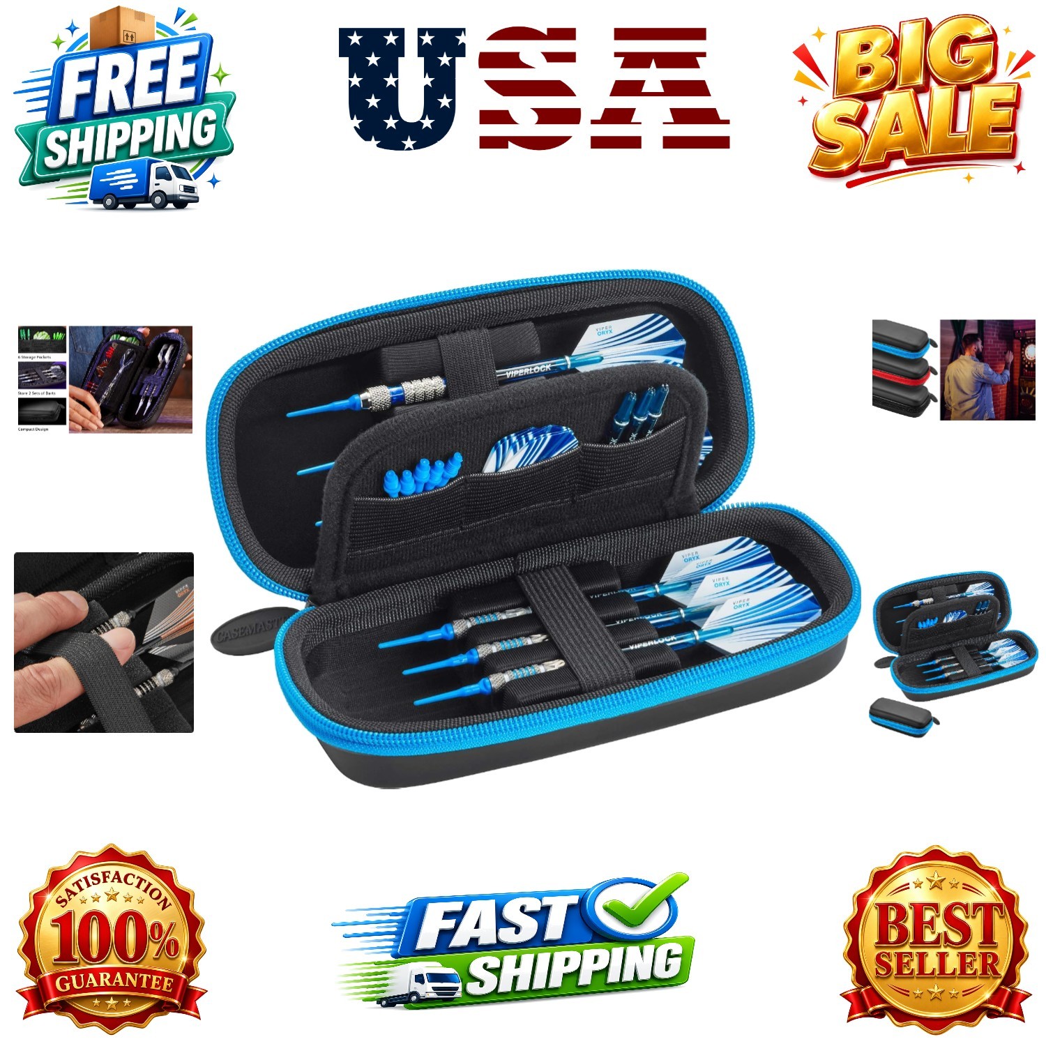 Sentry Dart Case Slim EVA Shell for Steel and Soft Tip Darts, Hold 6 Darts an...