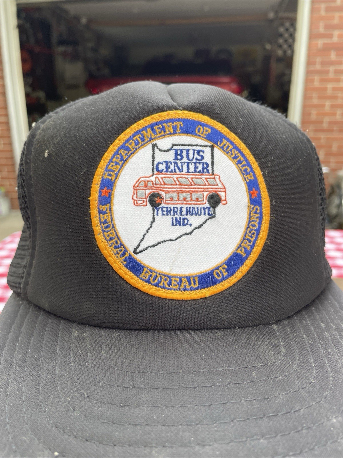 Vintage Federal Bureau Of Prisons Bus Center Depart Of Justice Cap Terre Haute