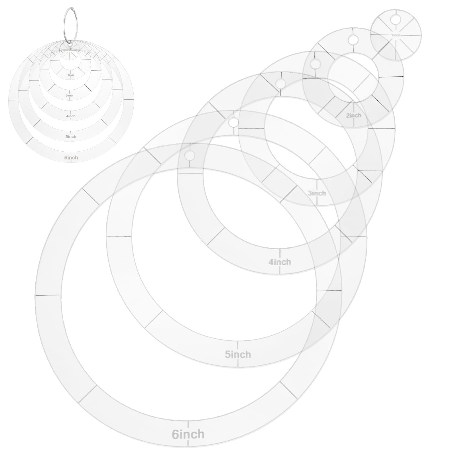 BOHUIZ 6 Pcs Circle Quilting 1", "2", "3", "4", "5", "6 inches, Transparent
