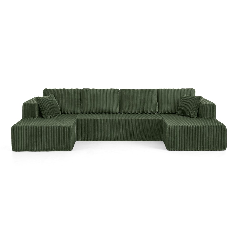 Green Corduroy Modern Sectional Sofa Sleeper 5-Seater Couch
