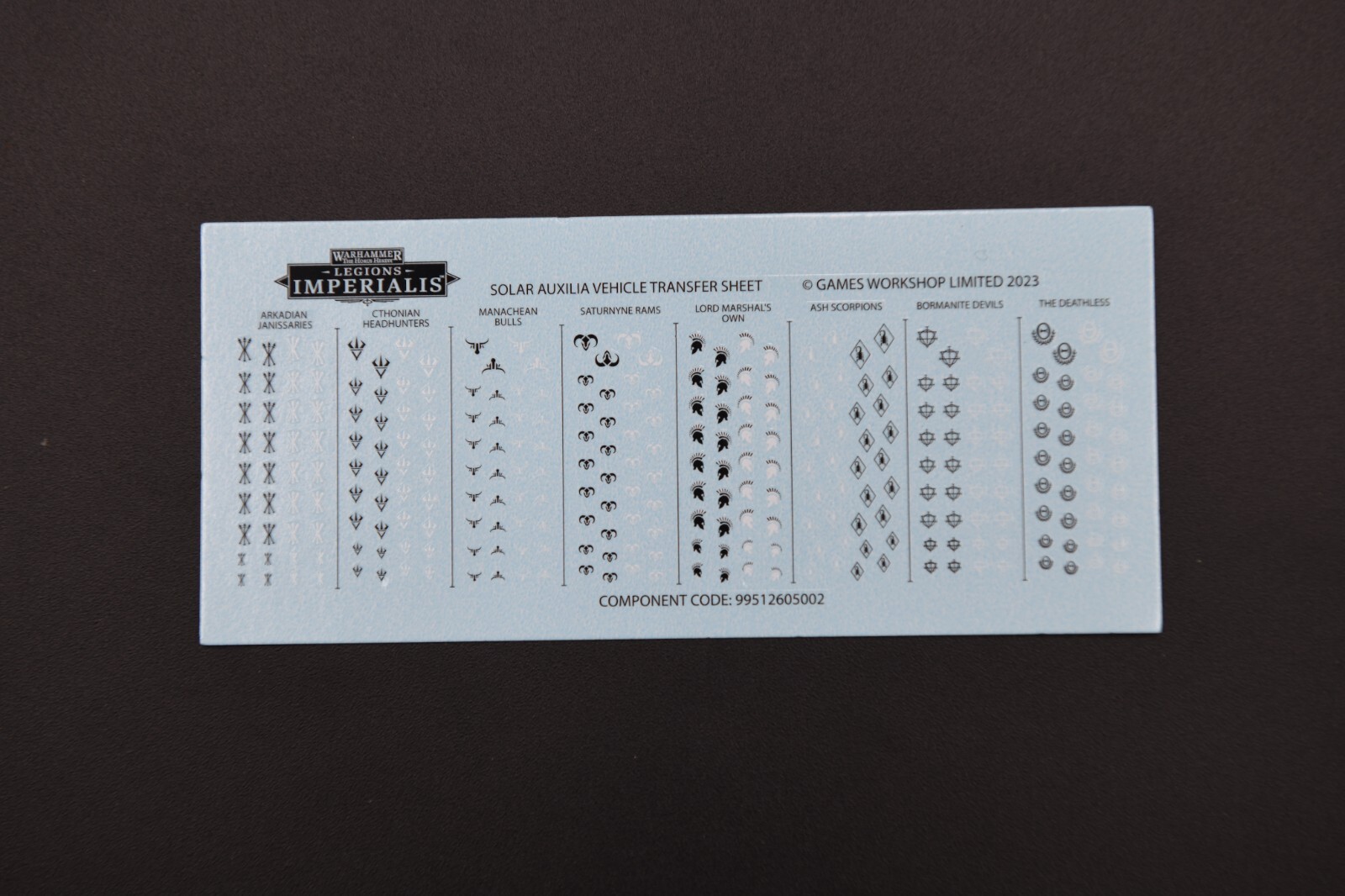 Warhammer Legion Imperialis: Solar Auxilia Vehicle Transfer Sheet