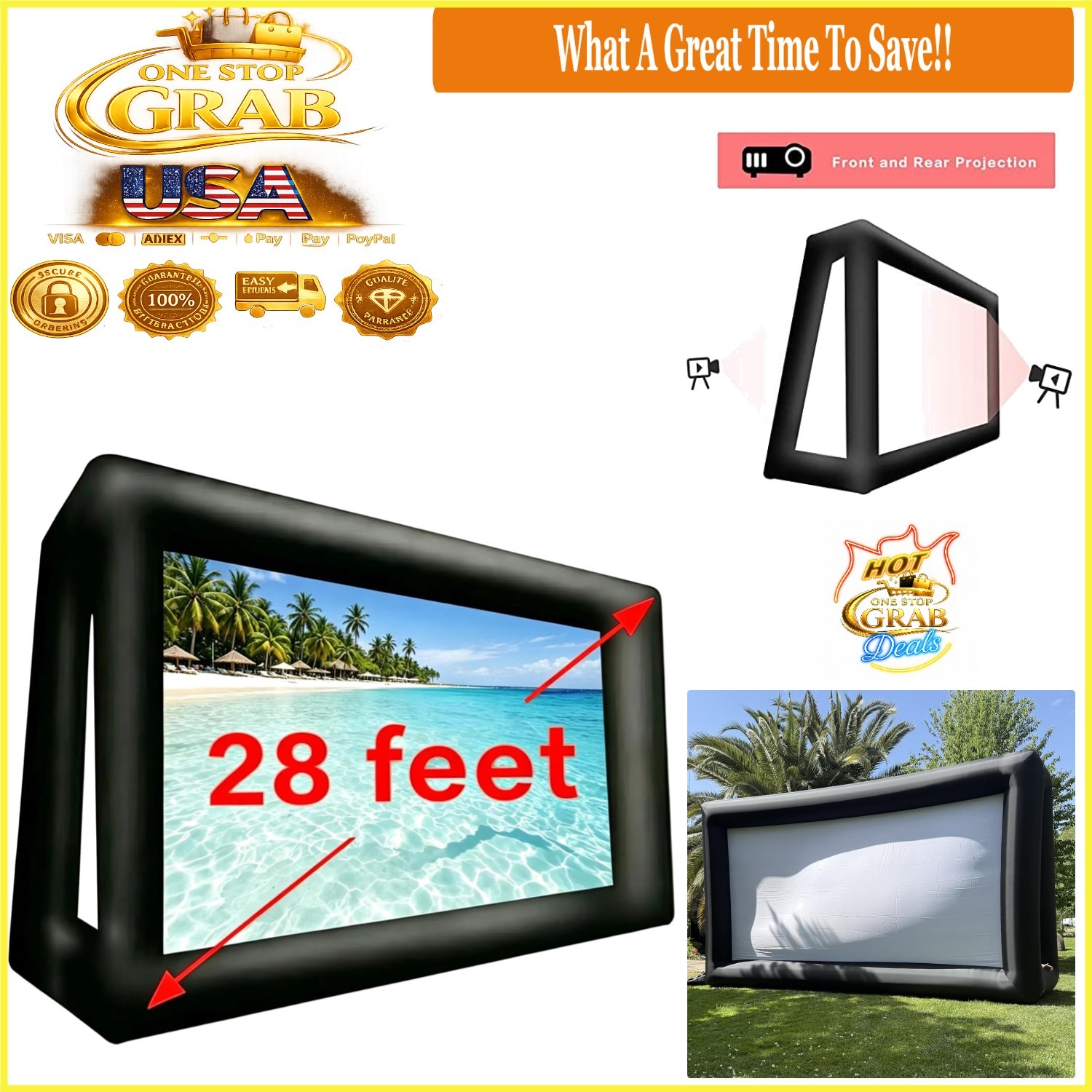 28 ft Inflatable Movie Screen Outdoor with Blower, Front & Rear Projection