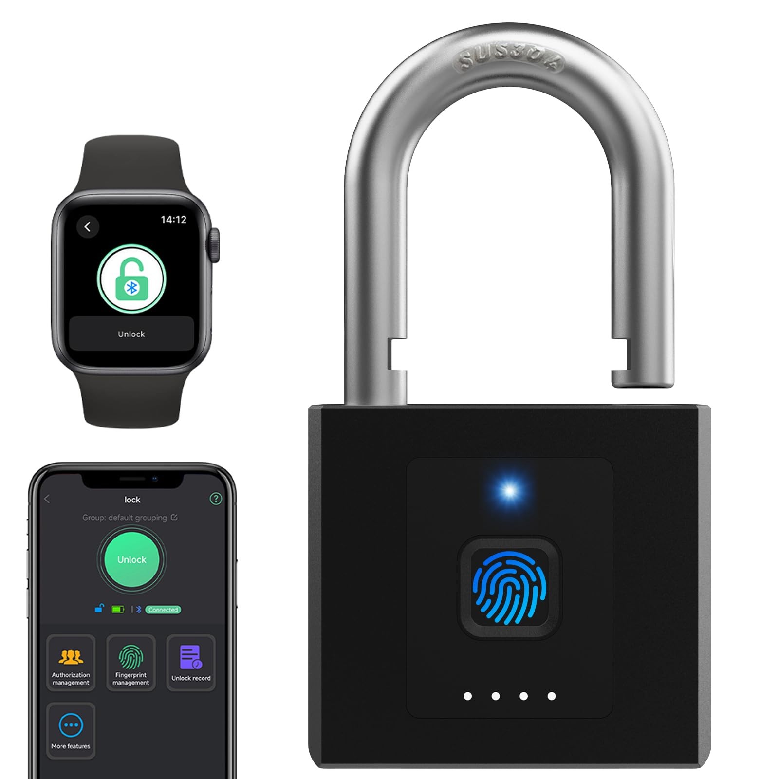 Elinksmart Gate Padlock Combination Padlock Fingerprint Phone App Locker -