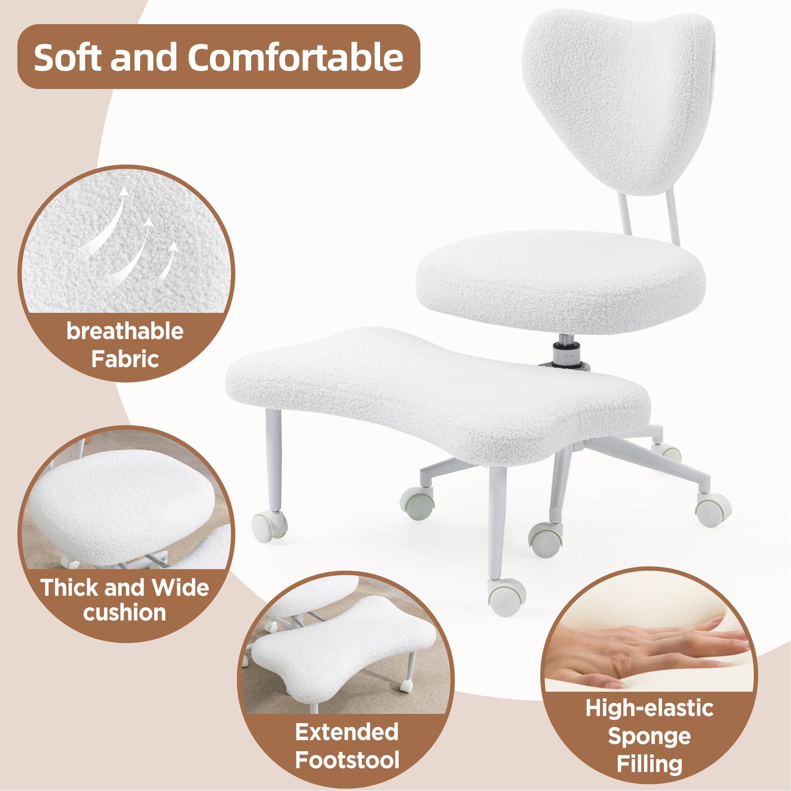 Beige Ergonomic Meditation Chair Cross Legged Seat with Lumbar Support forOffice