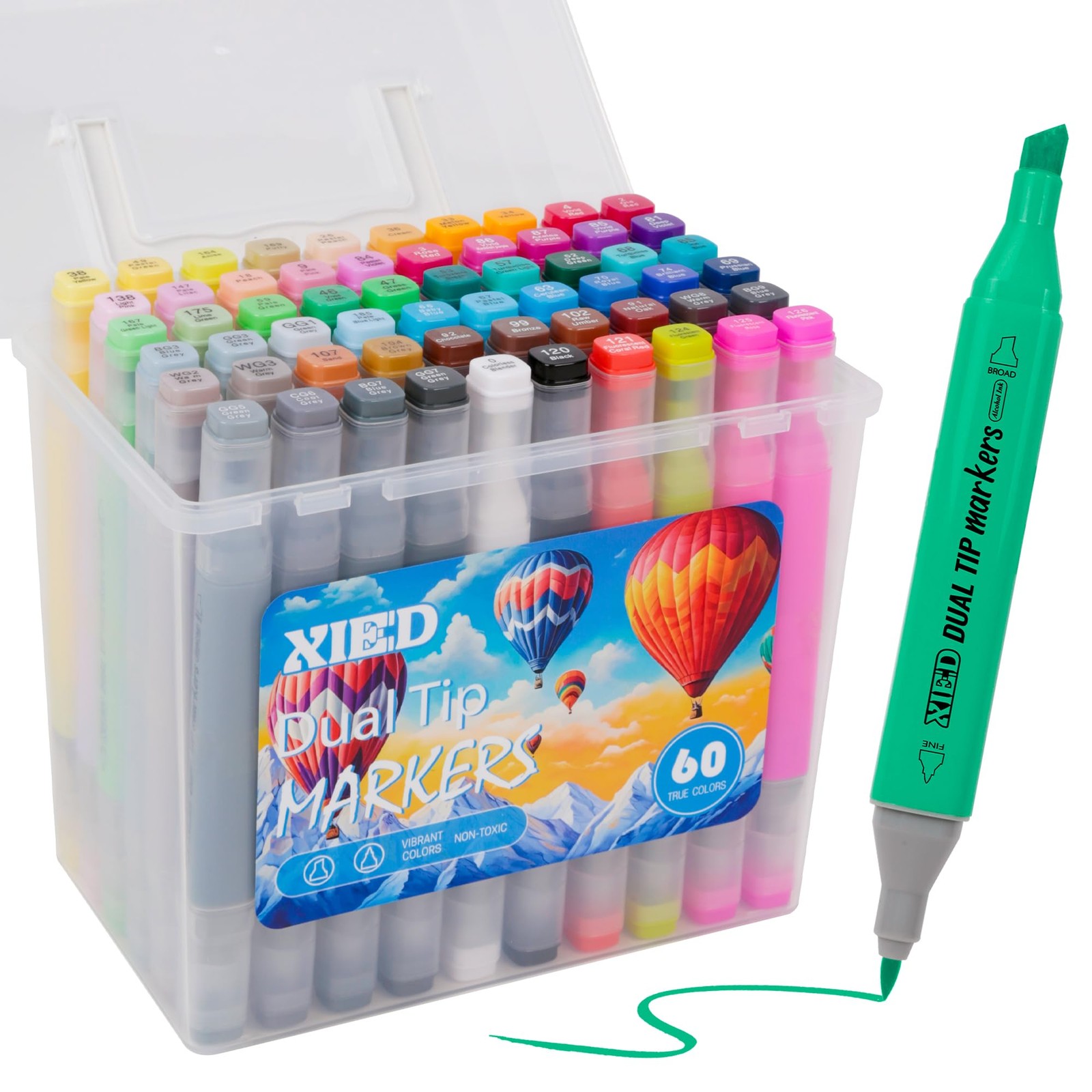 XIEED 60 Colors Markers, Alcohol 80 Count (Pack of 1), Multicolor