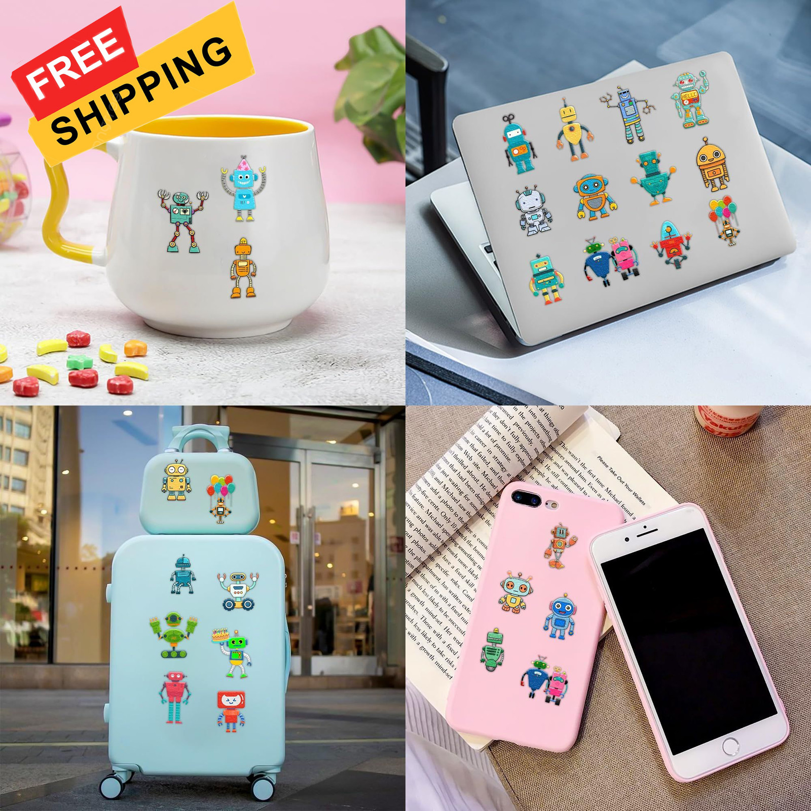 Cute Robot Temporary Tattoos for Kids 60 PCS (5 Sheets) Small, Multicolor