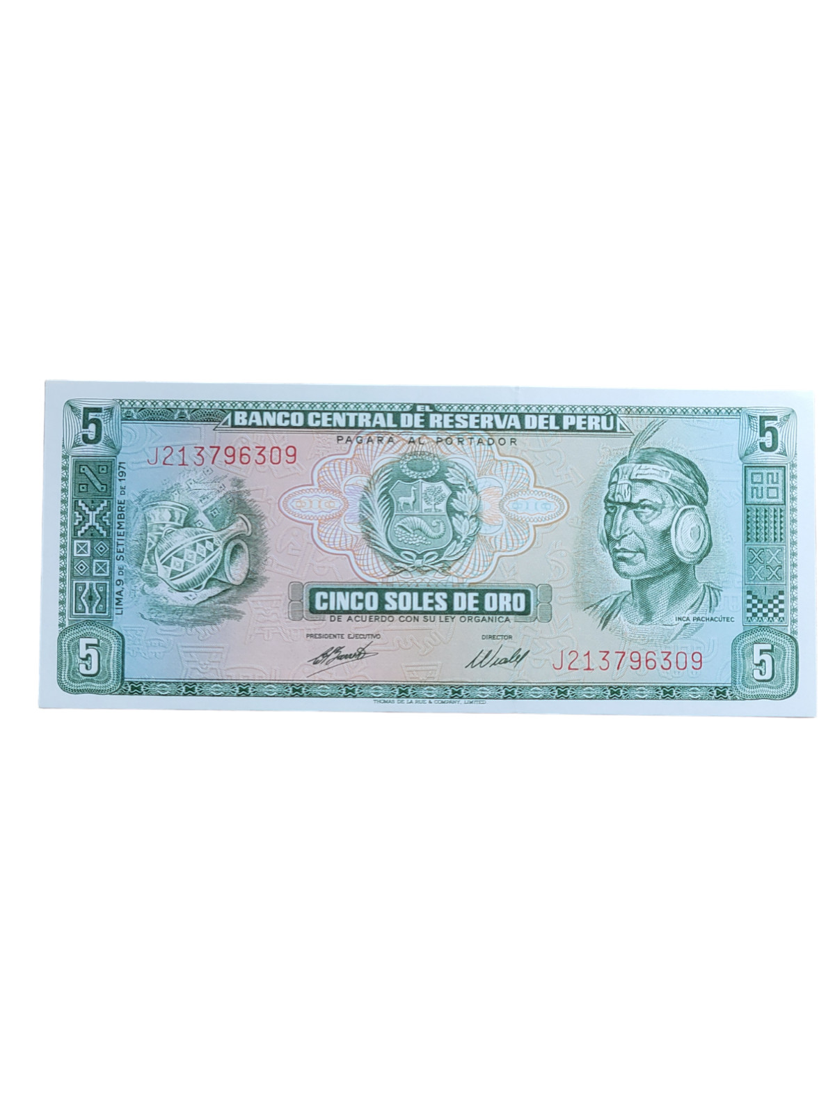 PERU 5 SOLES DE ORO 1971 UNC FORTALEZA DE SACSAHUAMAN ILLUSTRATION,INCA PACHACUT