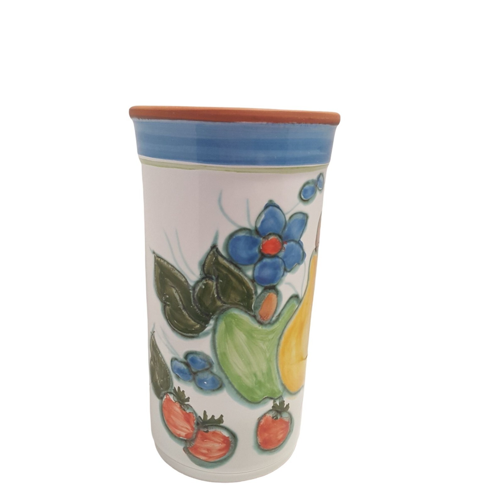 Portugal Terracotta Wine Cooler Utensil Holder Floral Fruit Hand painted Pottery