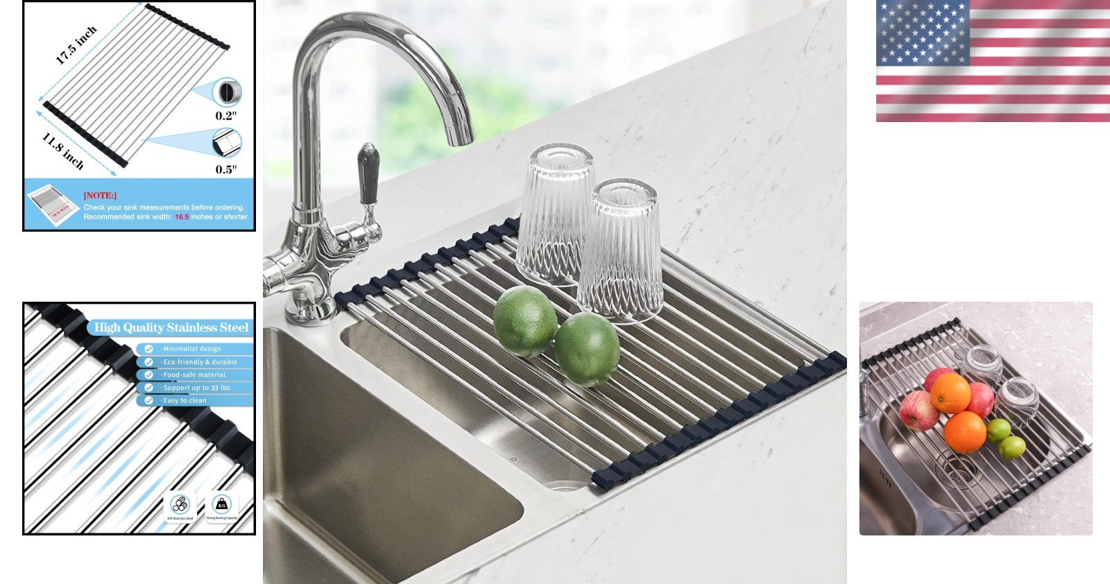 Space-Saving Roll Up Dish Drying Rack - Heat Resistant & Foldable 17.5" x 11.8"