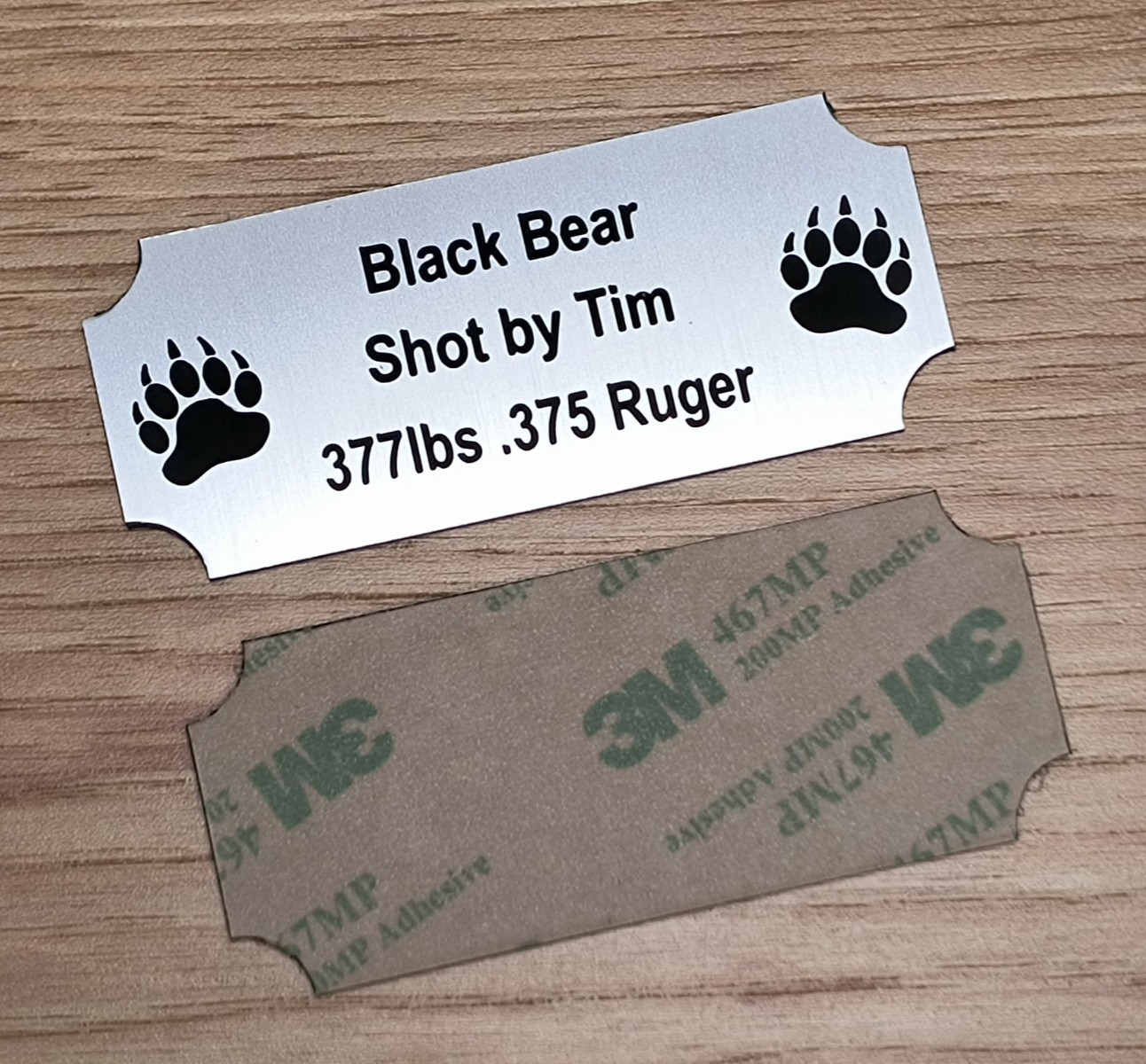 Custom Engraved 1.25x3 Brushed Silver Finish Bear Hunting Plaque Plate Tag Sign