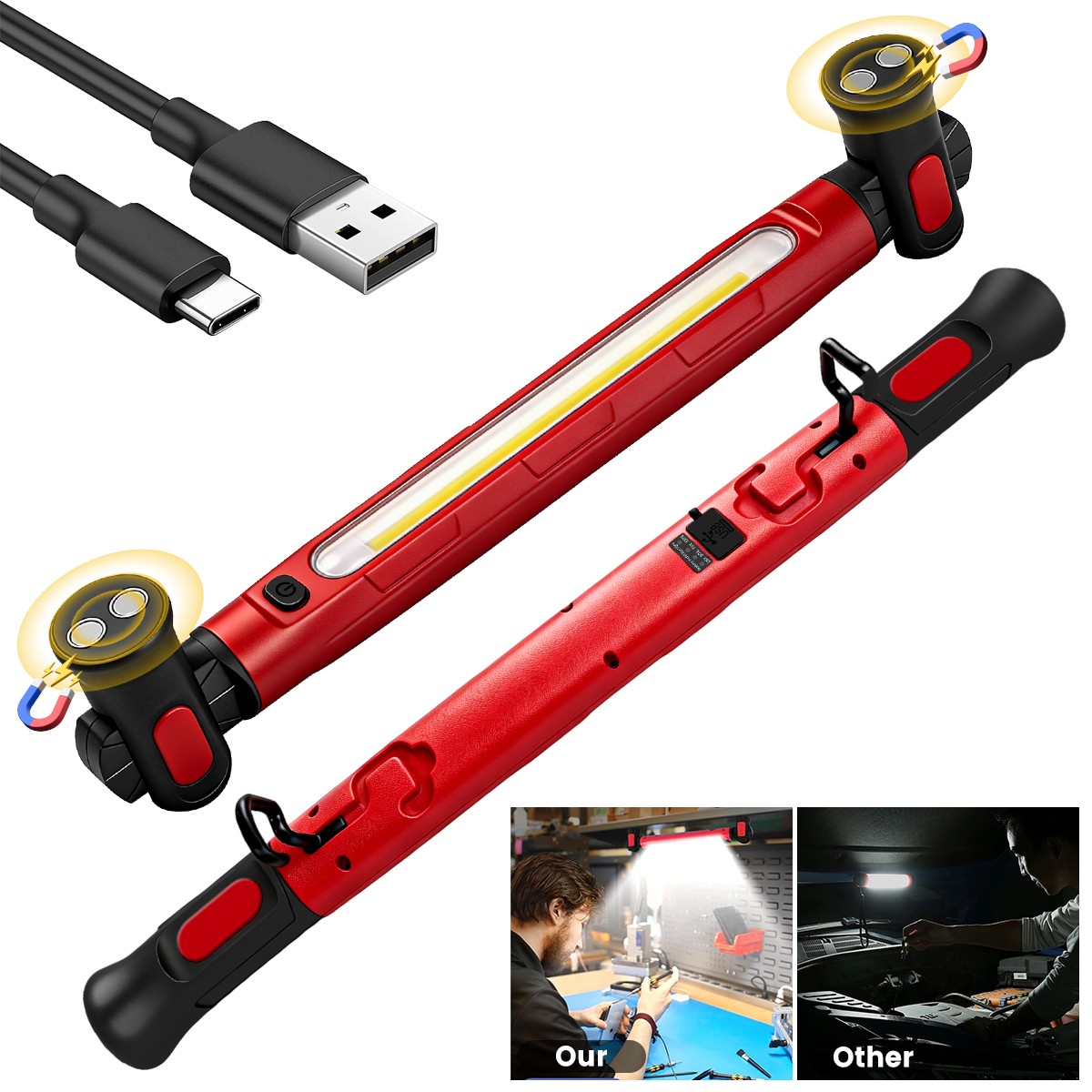 Super Bright Underhood LED Work Light Rechargeable 5000mAh 2000LM Magnetic Lamp