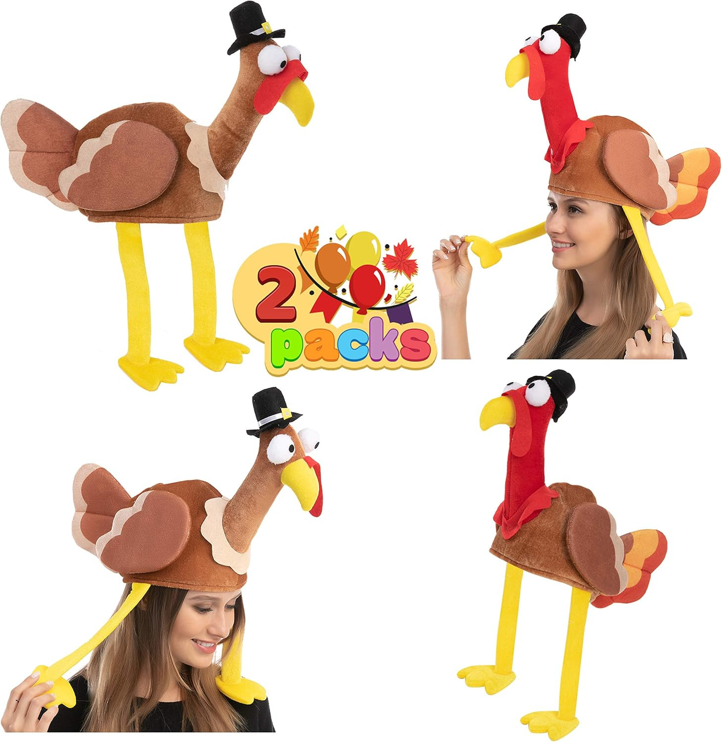 2 sombreros de pavo Gobbler para Accion de Gracias fiesta y cosplay carnaval