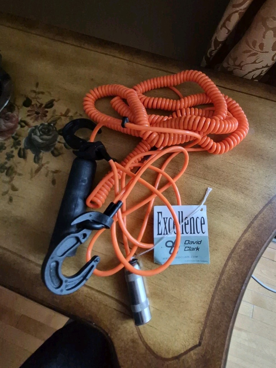 DAVID CLARK, HEADSET EXTENSION CORD (COILED) P/N 18774G-03 in Day Glow Orange